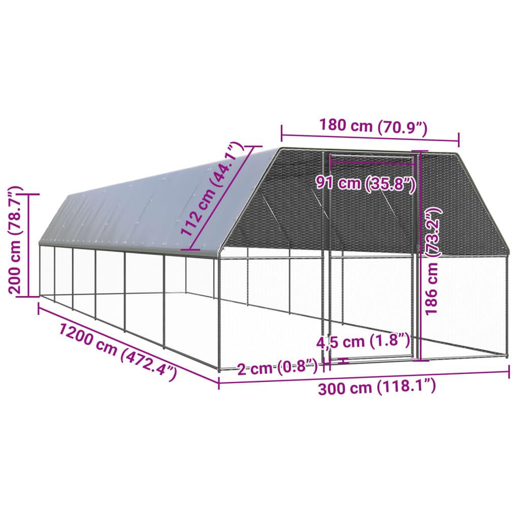 Voir la diapositive 5 : VIDAXL Poulailler d'exterieur 3x12x2 m Acier galvanise