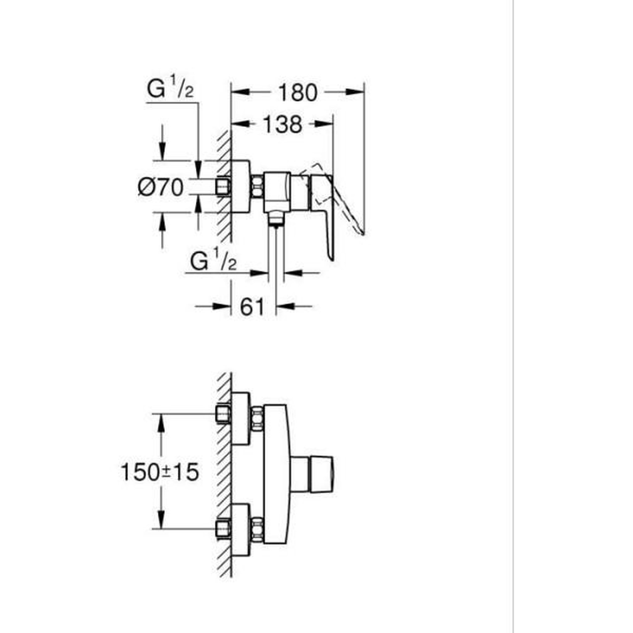 Voir la diapositive 2 : Grohe Mitigeur monocommande douche - grohe start - noir mat - montage mural apparent
