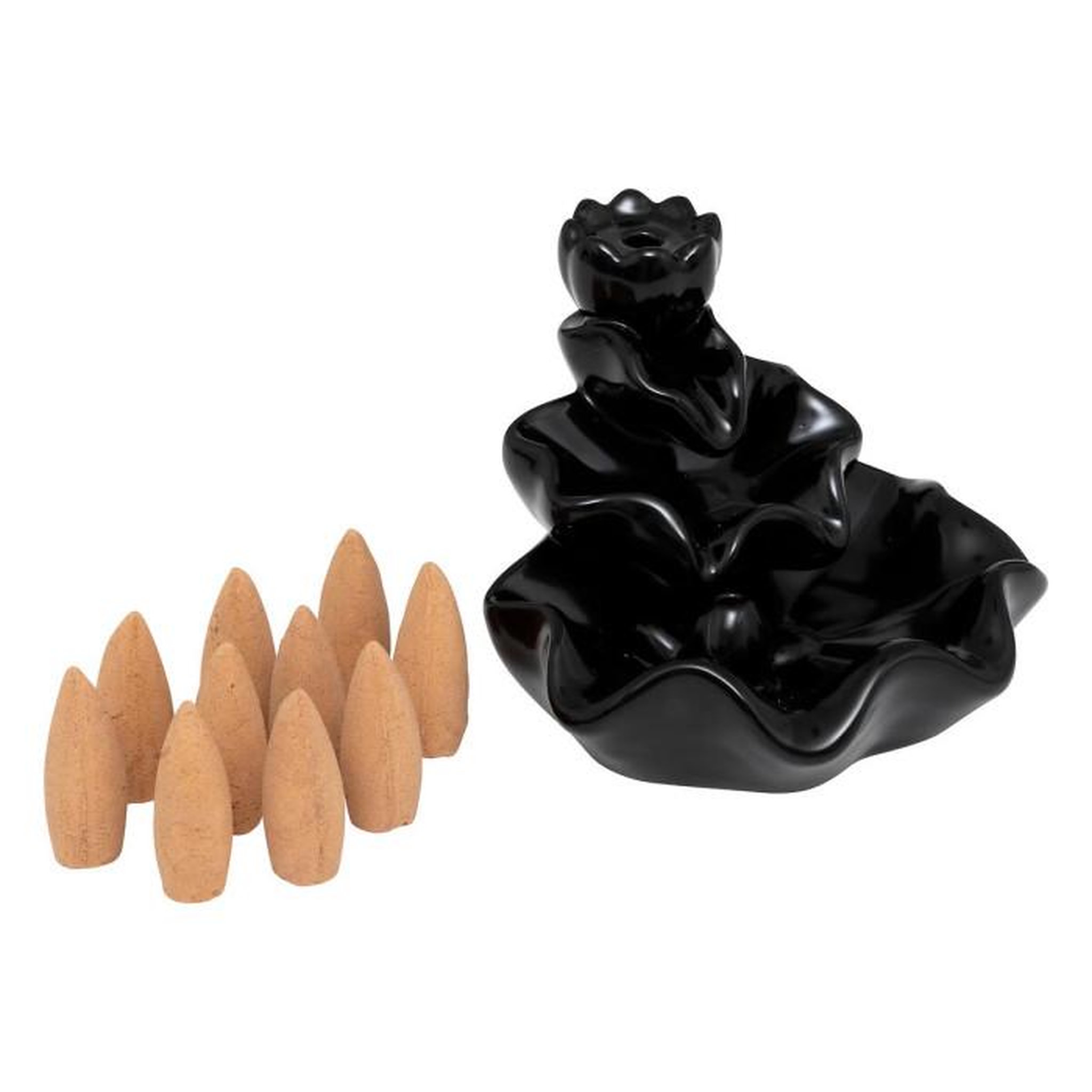 ATMOSPHERA Fontaine à Encens Avec 10 Cônes  Iloe  10cm Noir