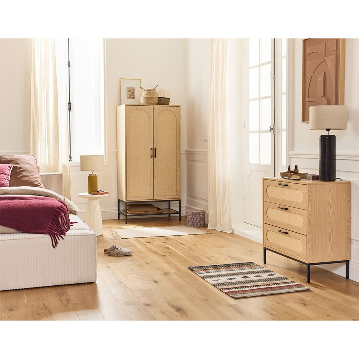 BEST MOBILIER Nagato - commode - cannage et effet bois - 70 cm