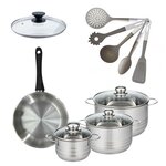 Fackelmann Lot 1 Poêle 24cm et 3 Faitouts 16/20/24cm Fackelmann Généva avec 5 ustensiles