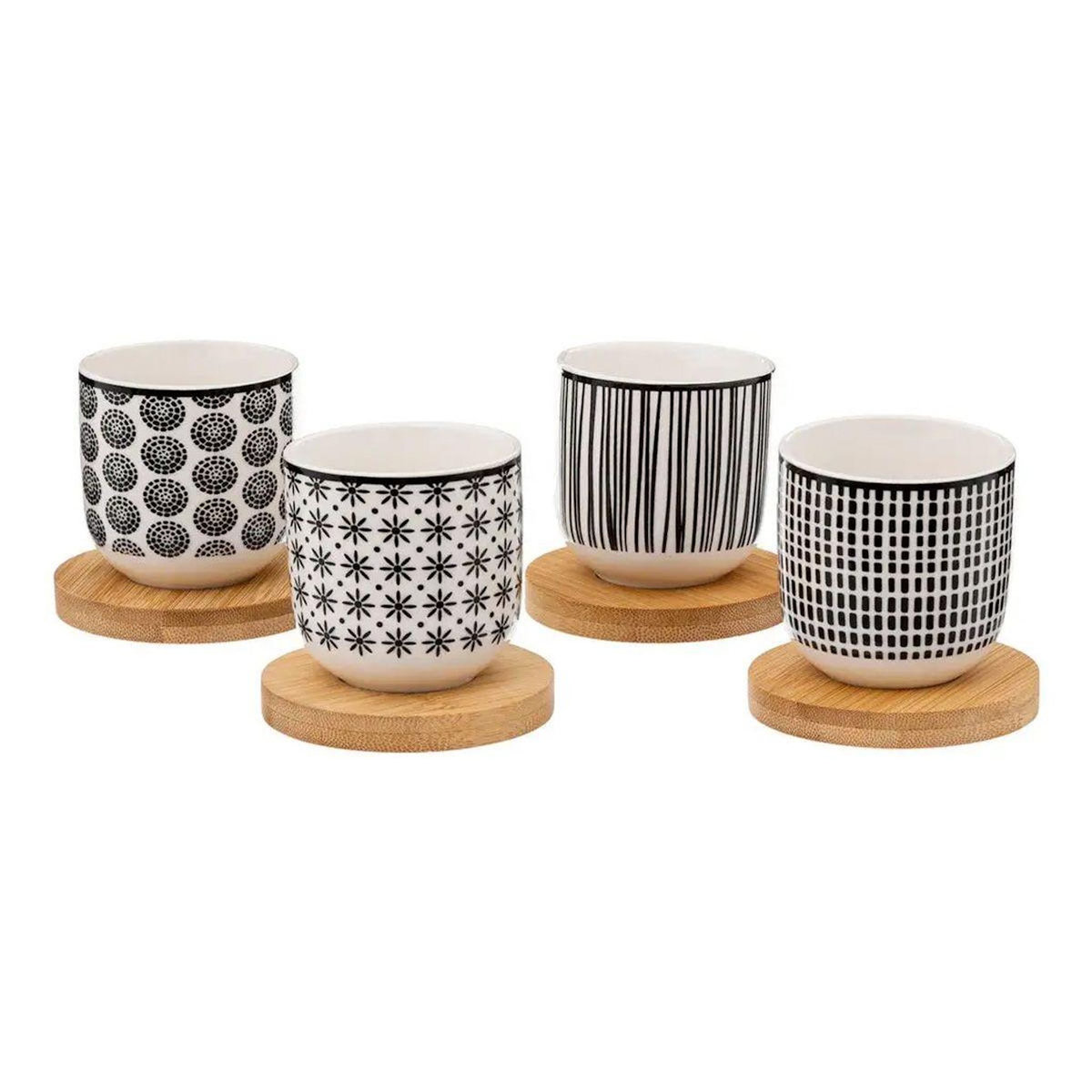 SECRET DE GOURMET Lot de 4 Tasses à Café  Bohemia  10cl Noir & Blanc