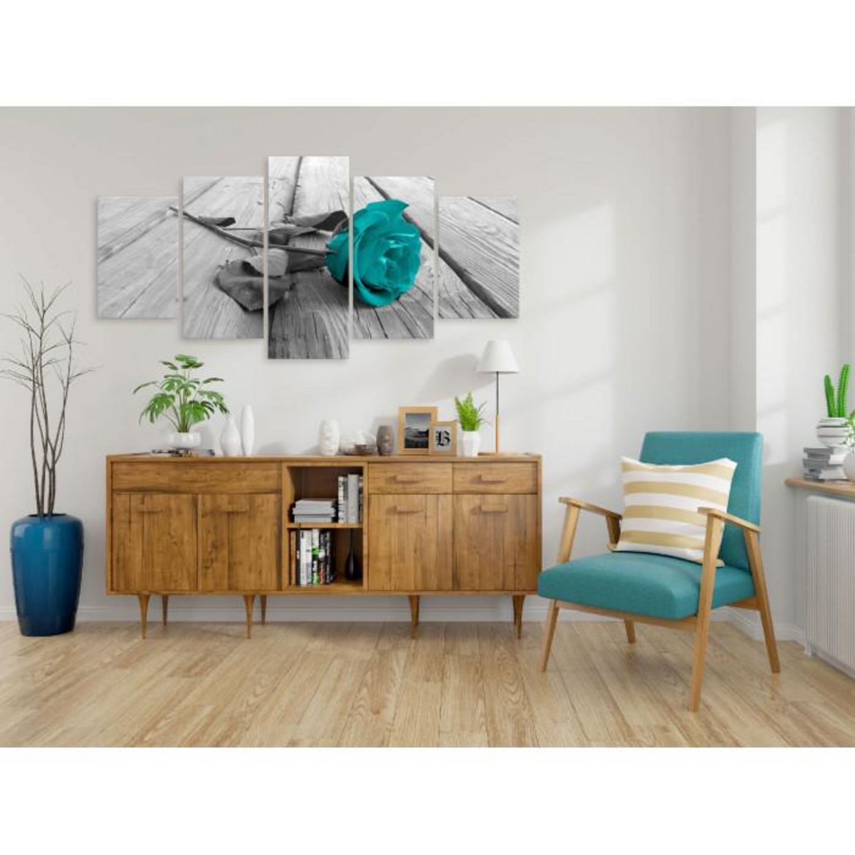 Paris Prix Tableau 5 Panneaux  Rose on Wood Wide Turquoise