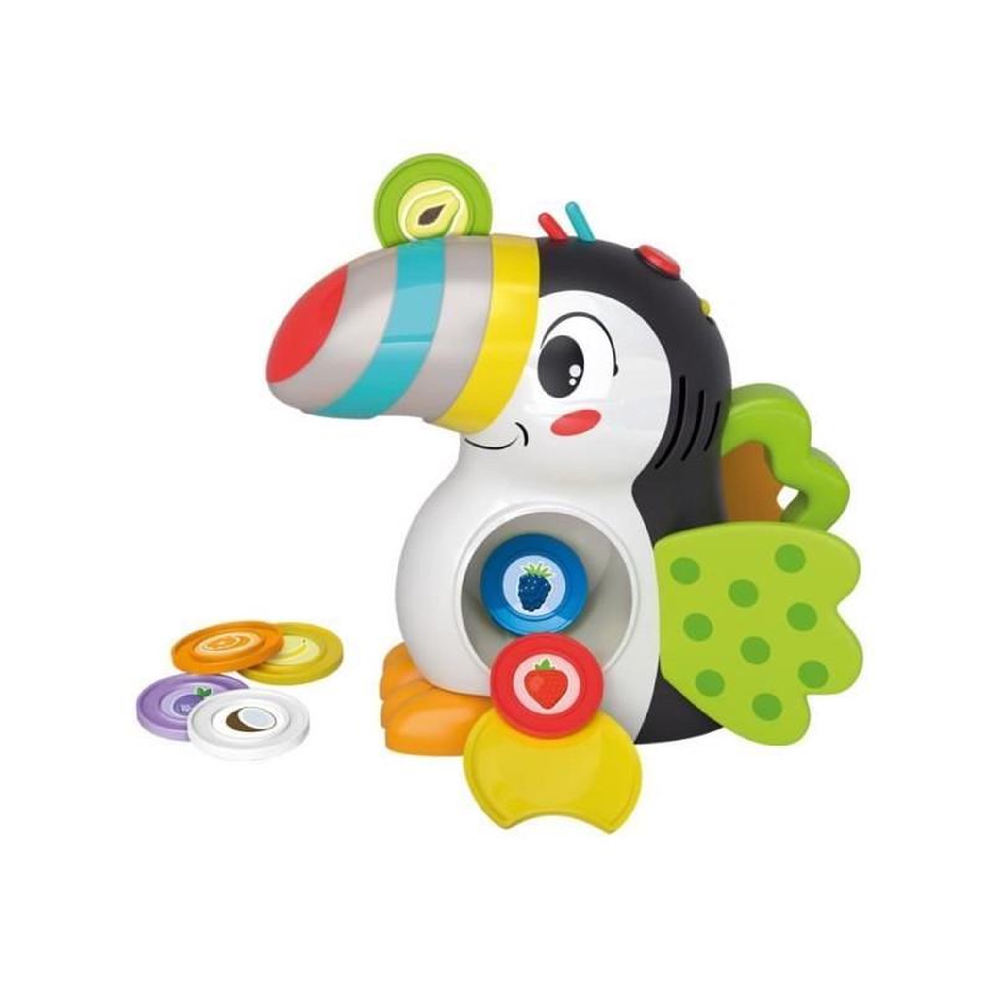 CLEMENTONI Baby Clementoni - Milan, le toucan gourmand - Jeu éducatif avec fonctions éléctroniques - Bec lumineux - Ailes en tissu