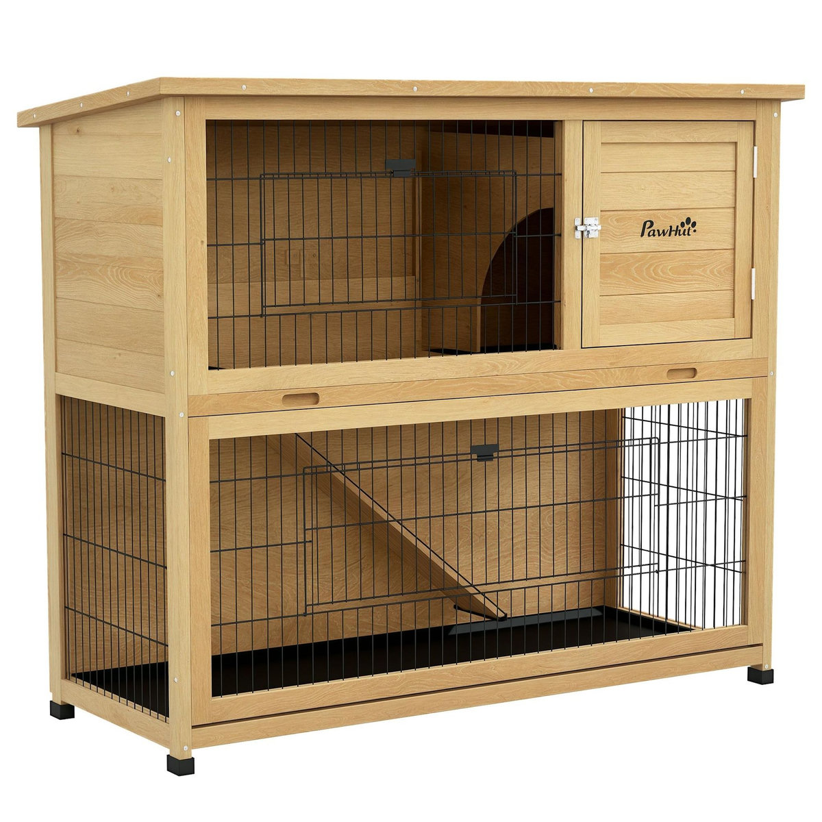 PAWHUT Clapier à lapin 2 étages 3 portes verrouillables bois pré-huilé