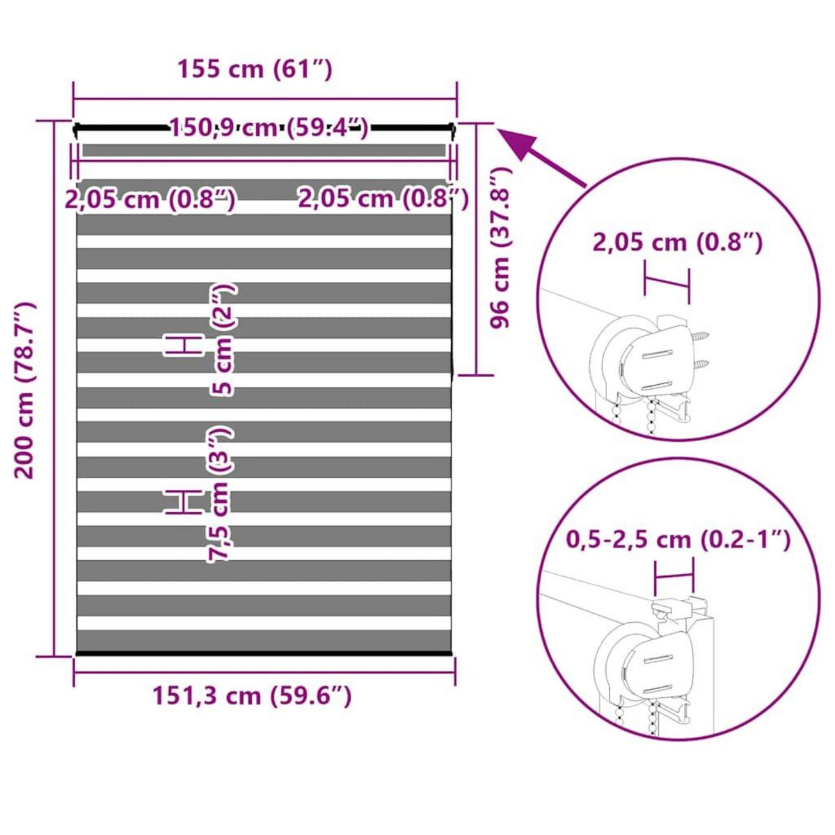 VIDAXL Store zebre blanc 155x200 cm largeur du tissu 150,9cm polyester