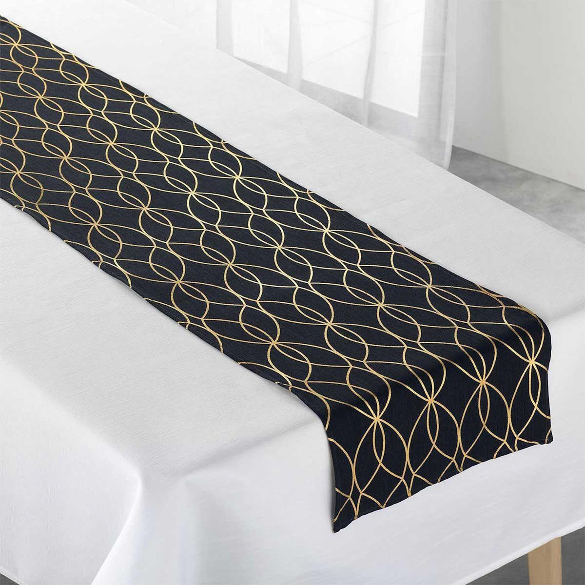 Paris Prix Nappe & Chemin de Table  Elipsa  140x250cm Blanc & Noir