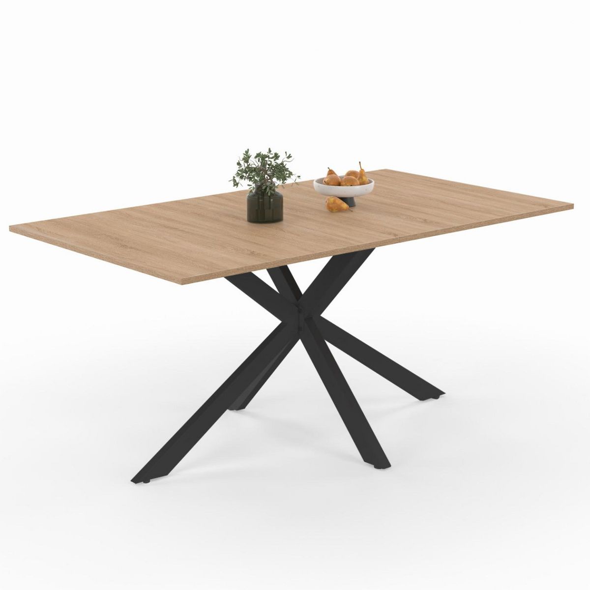 ID MARKET Table à manger extensible rectangle ALIX 6-10 personnes bois et noir 160-200 cm