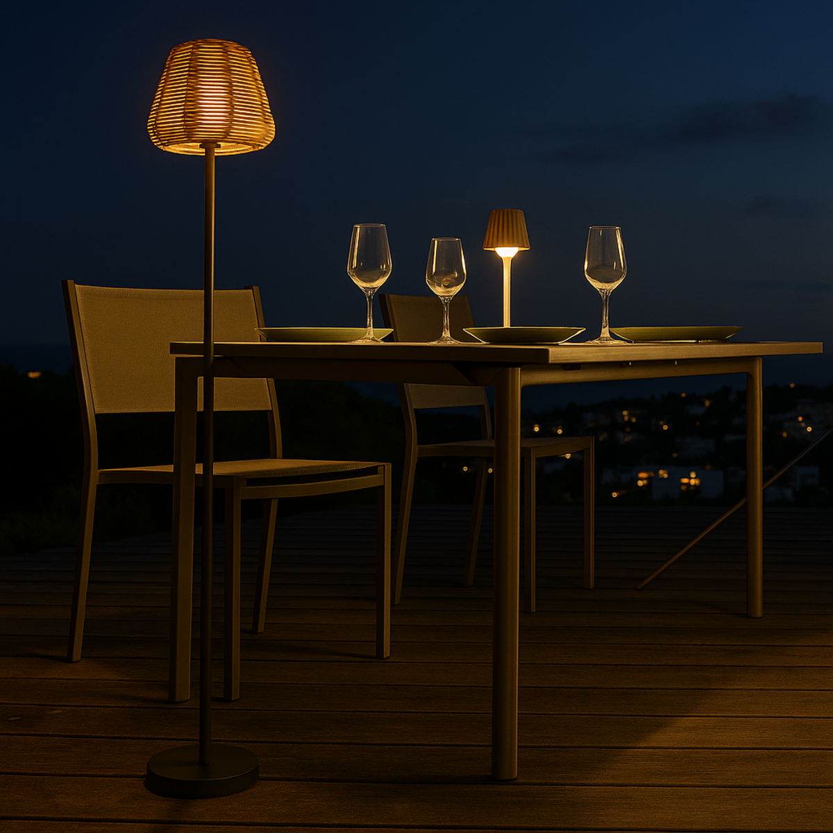 Lumisky Lampadaire nomade MIDY Beige Poly rotin