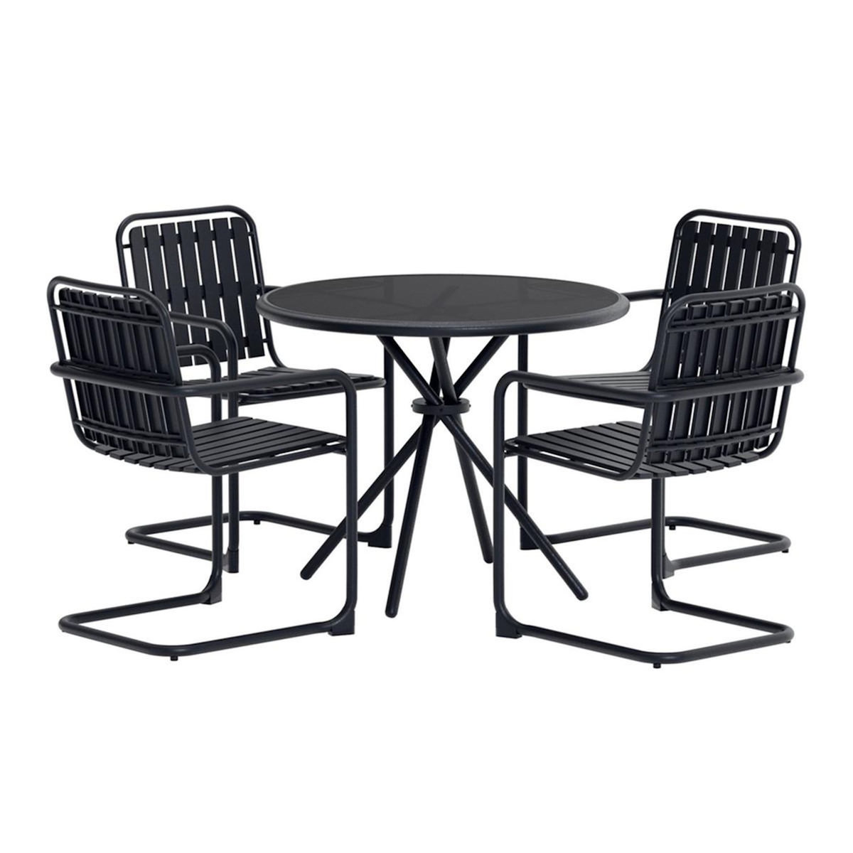 Paris Prix Ensemble Table de Jardin & 4 Chaises  Chios  90cm Noir