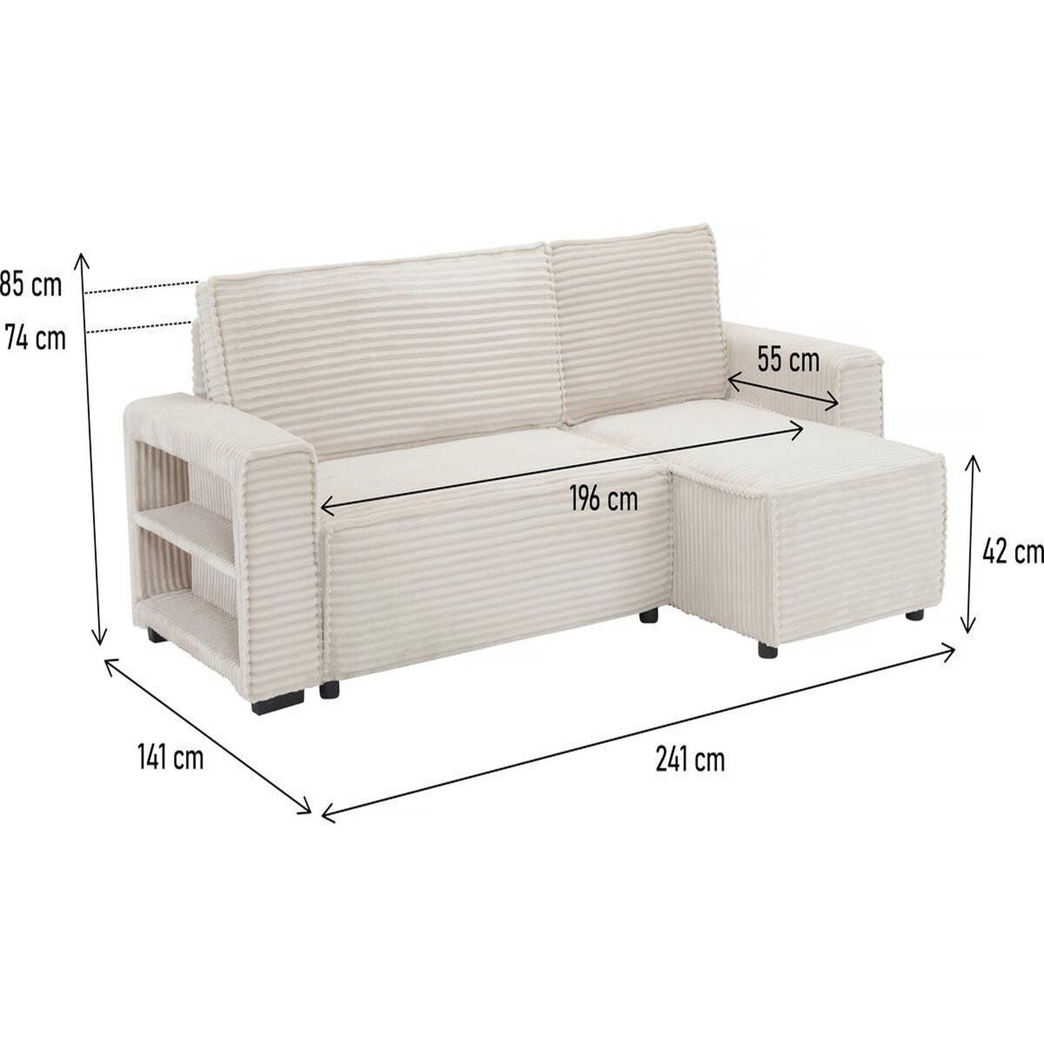 Voir la diapositive 3 : Habitat et Jardin Canapé d'angle en velours côtelé   opera  - 3 places - beige
