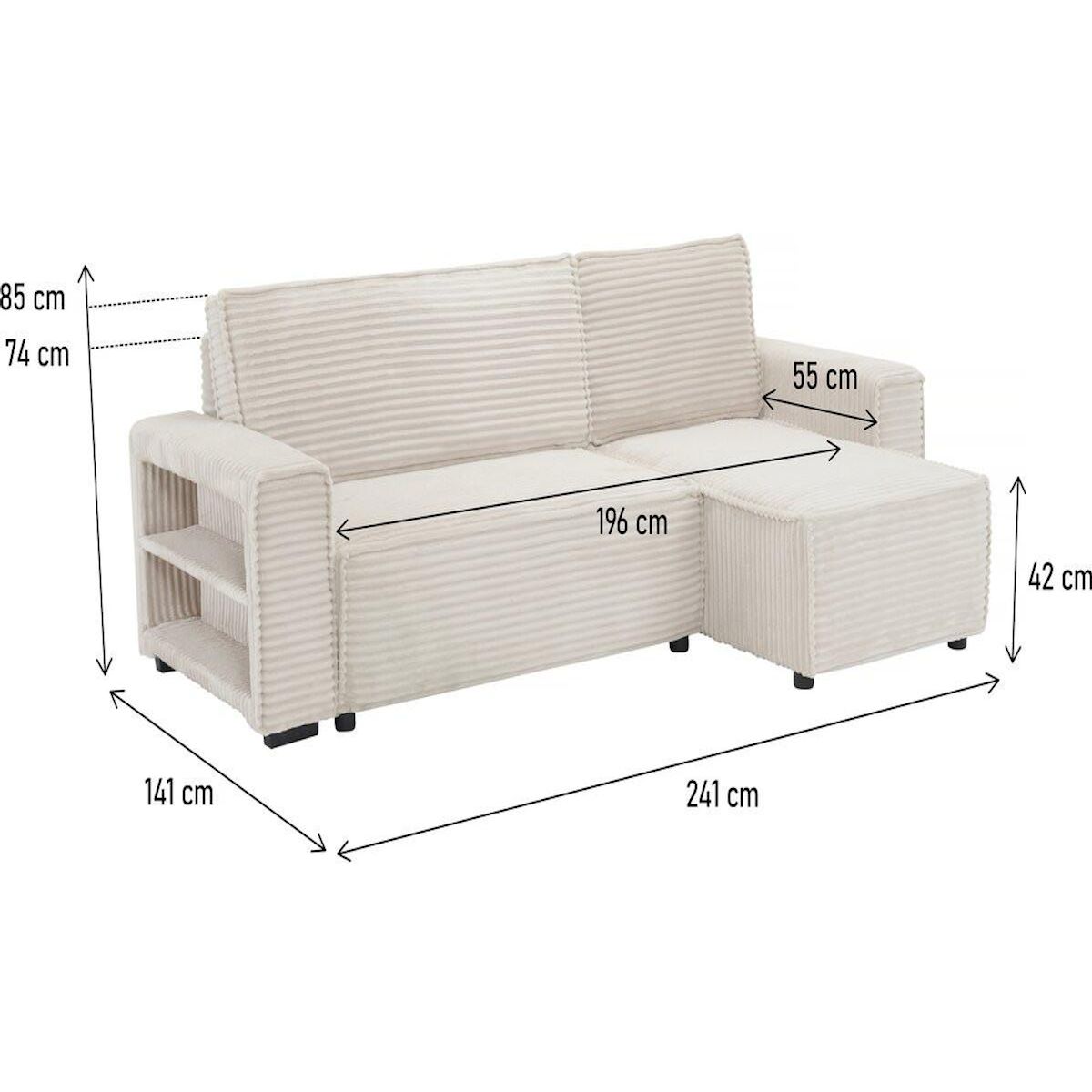 Habitat et Jardin Canapé d'angle en velours côtelé   Opera  - 3 places - Beige