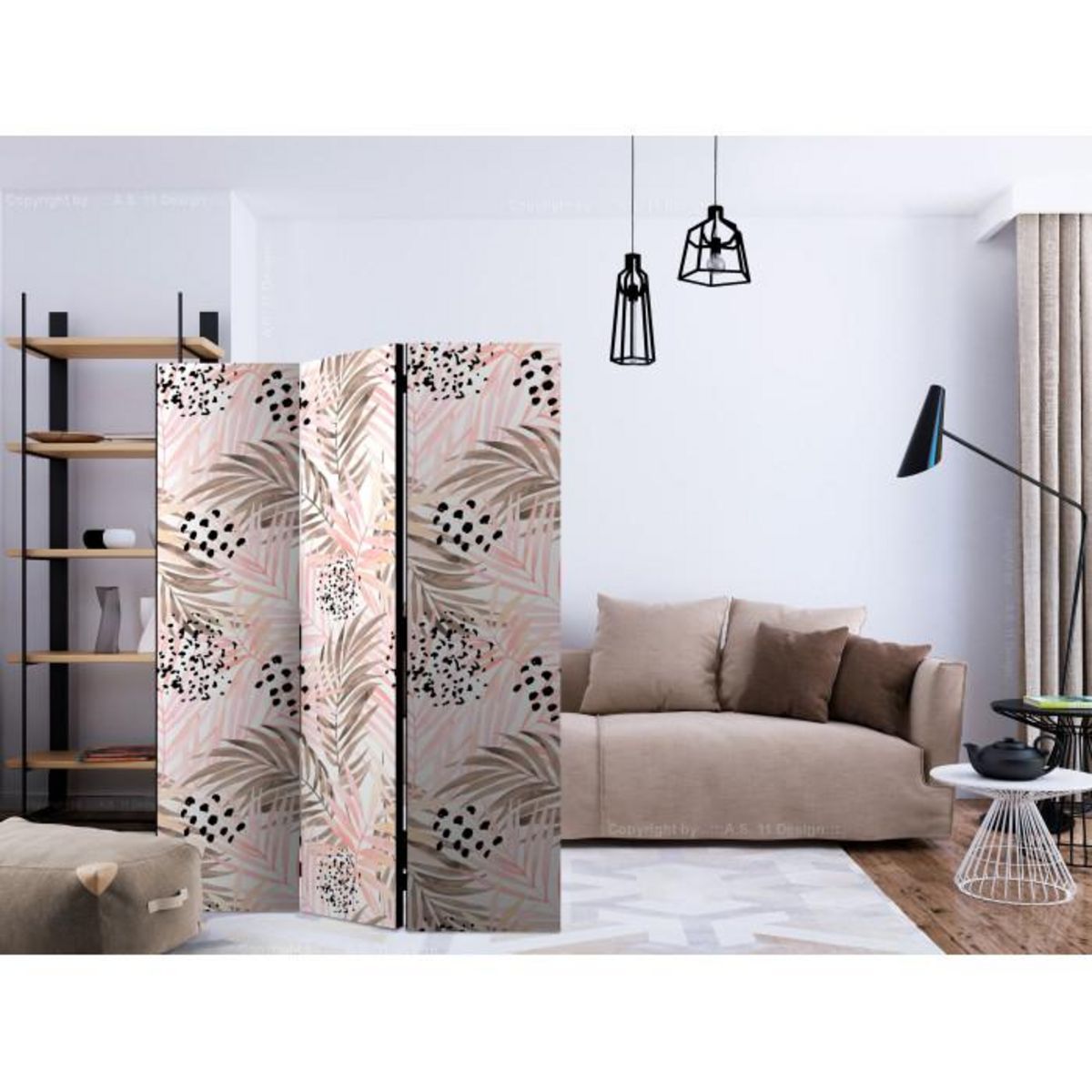 Paris Prix Paravent 3 Volets  Pink Palm Leaves  135x172cm