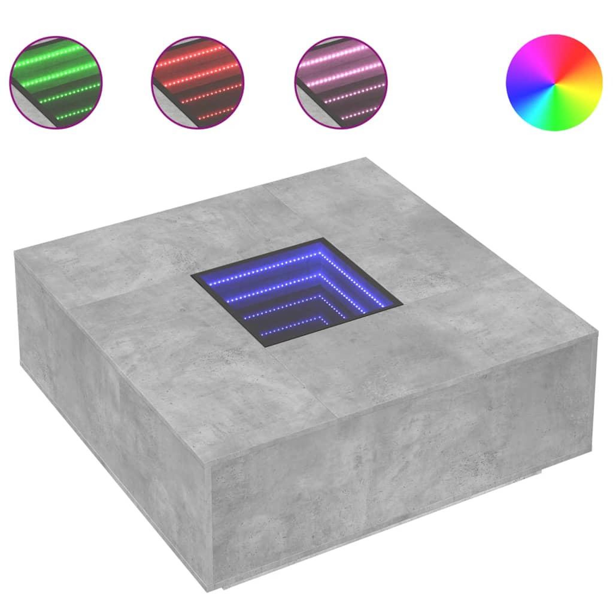 Voir la diapositive 2 : VIDAXL Table basse avec LED infini gris beton 100x100x40 cm