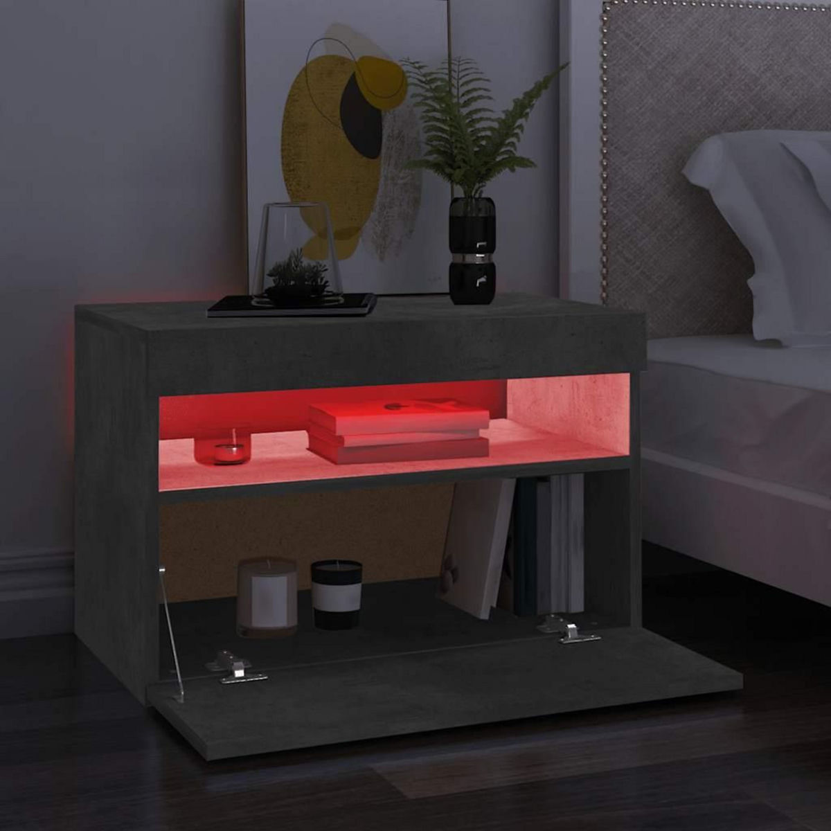 VIDAXL Meuble TV avec lumieres LED gris beton 60x35x40 cm