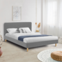 Voir la diapositive 2 : ID MARKET Lit double scandinave BALTA avec tête de lit et sommier 140 x 190 cm tissu gris clair
