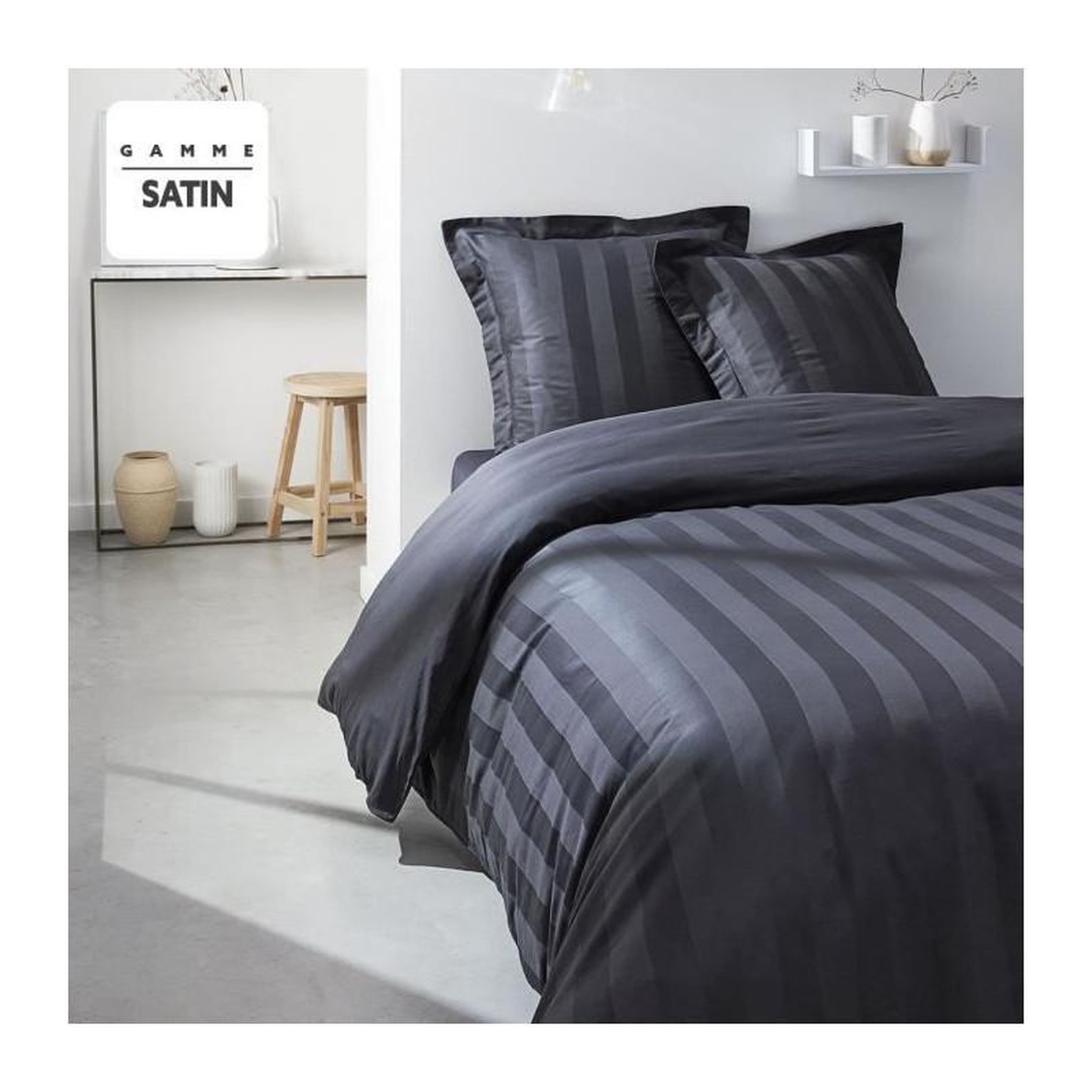 Voir la diapositive 2 : Today Parrure de lit TODAY Prestige - 240 x 260 cm - 2 personnes - 100% Satin de coton - Fusain