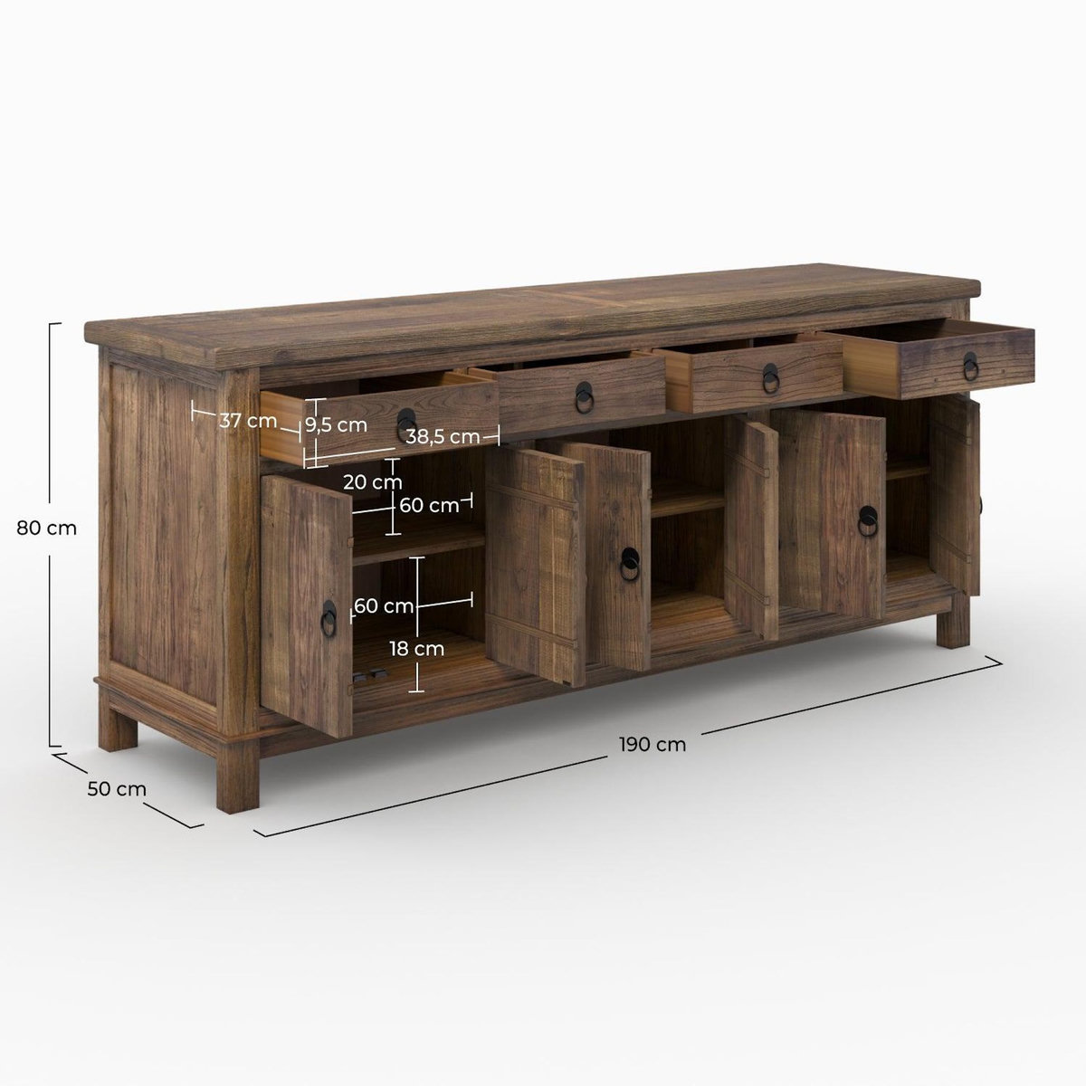 Rendez vous déco Buffet en bois recyclé 3 portes et 4 tiroirs-Mastic