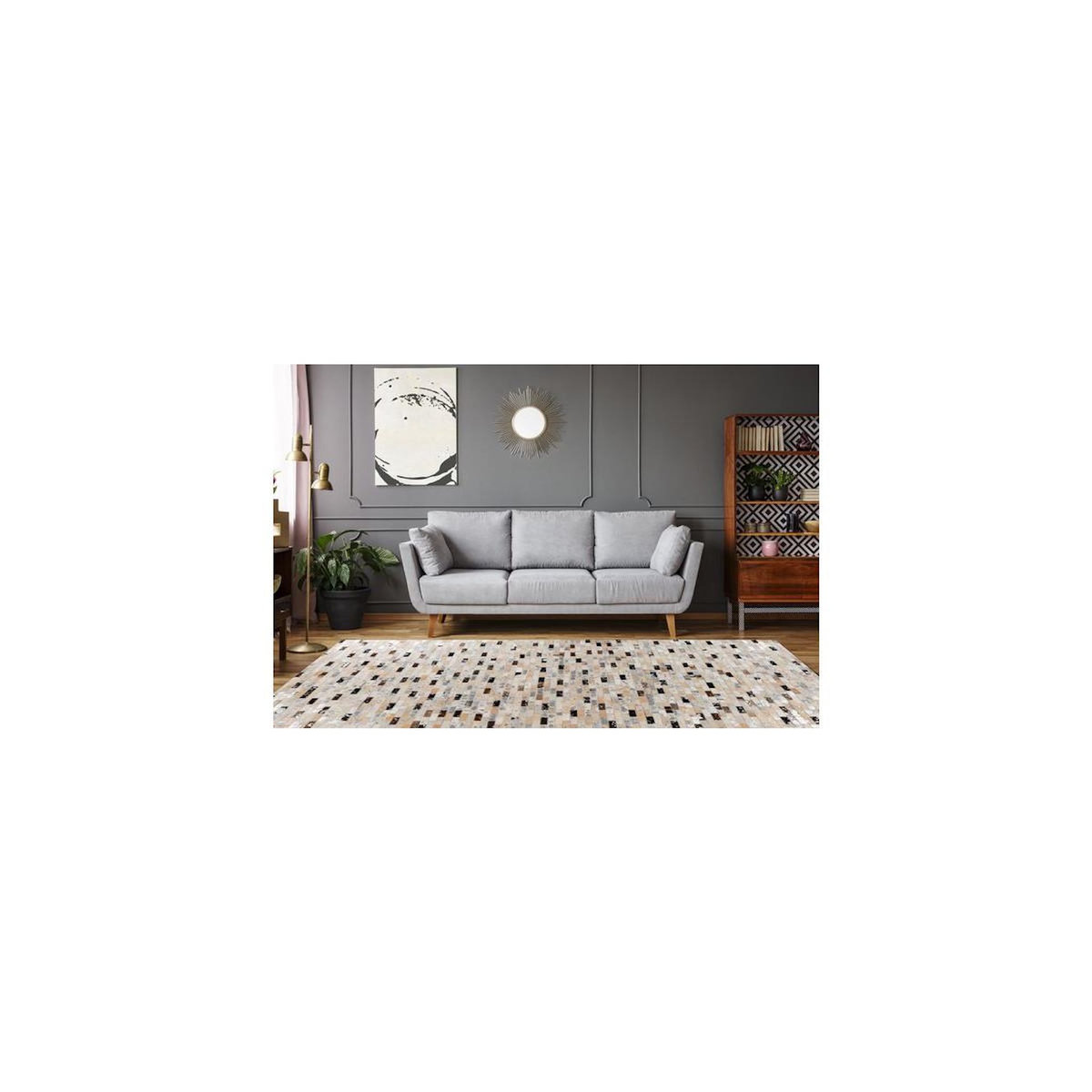 Paris Prix Tapis Fait Main en Cuir  Lavin VII  Noir & Multicolore