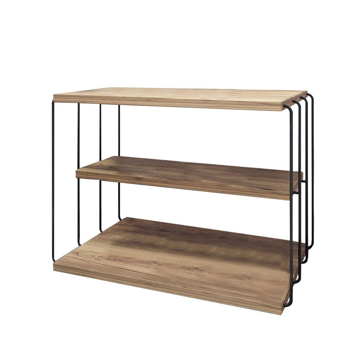 TOILINUX Table de chevet 3 niveaux en bois et métal - Marron et noir