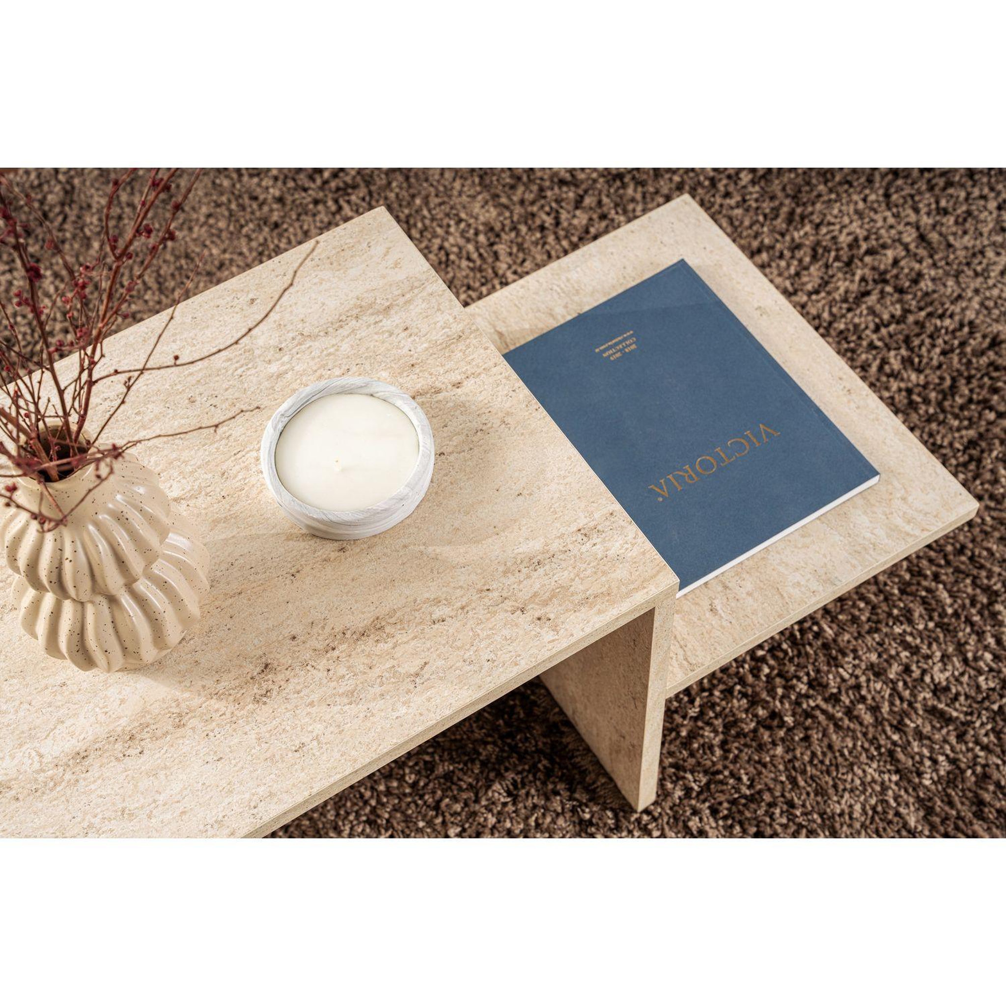 Voir la diapositive 6 : TOILINUX Table basse effet travertin harmony - beige