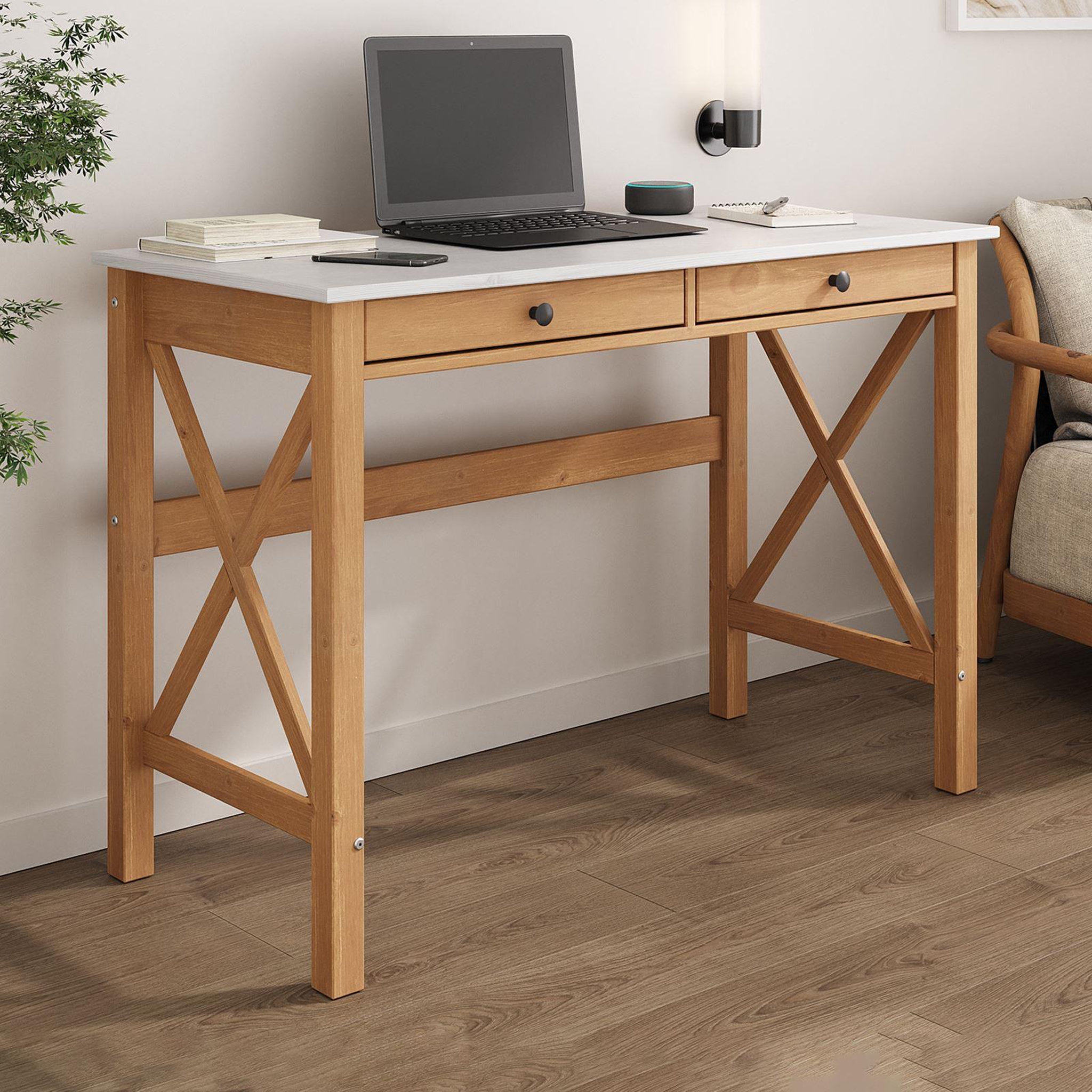 Voir la diapositive 3 : IDIMEX Bureau adrian l 110 cm 2 tiroirs en bois massif