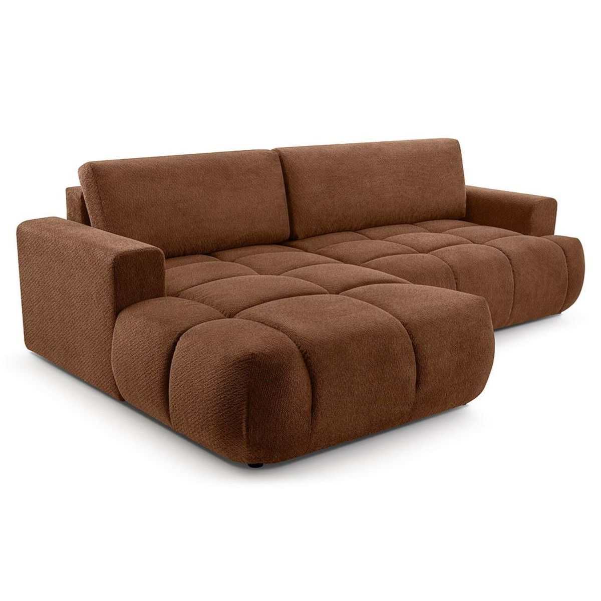 BEST MOBILIER Leonie - canapé d'angle gauche 4 places convertible avec coffre en velours texturé