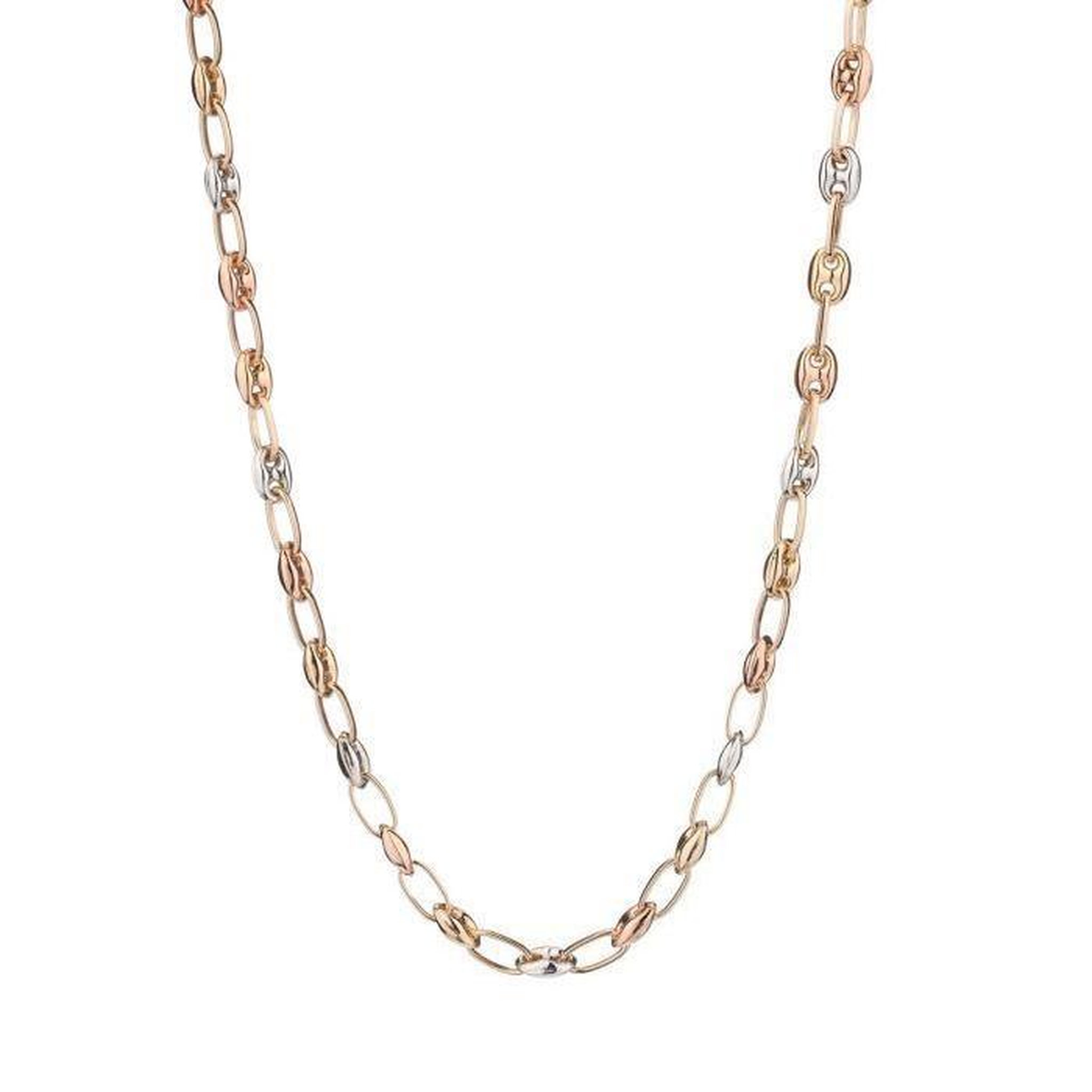 L'ATELIER D'AZUR Collier Femme Trois Ors - Grains de Café Tricolores Jaune, Blanc et Rose