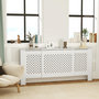 Voir la diapositive 2 : HOMCOM Cache-radiateur réglable motif nid d'abeille dim. 136-200L x 21,5l x 91,7H cm MDF blanc