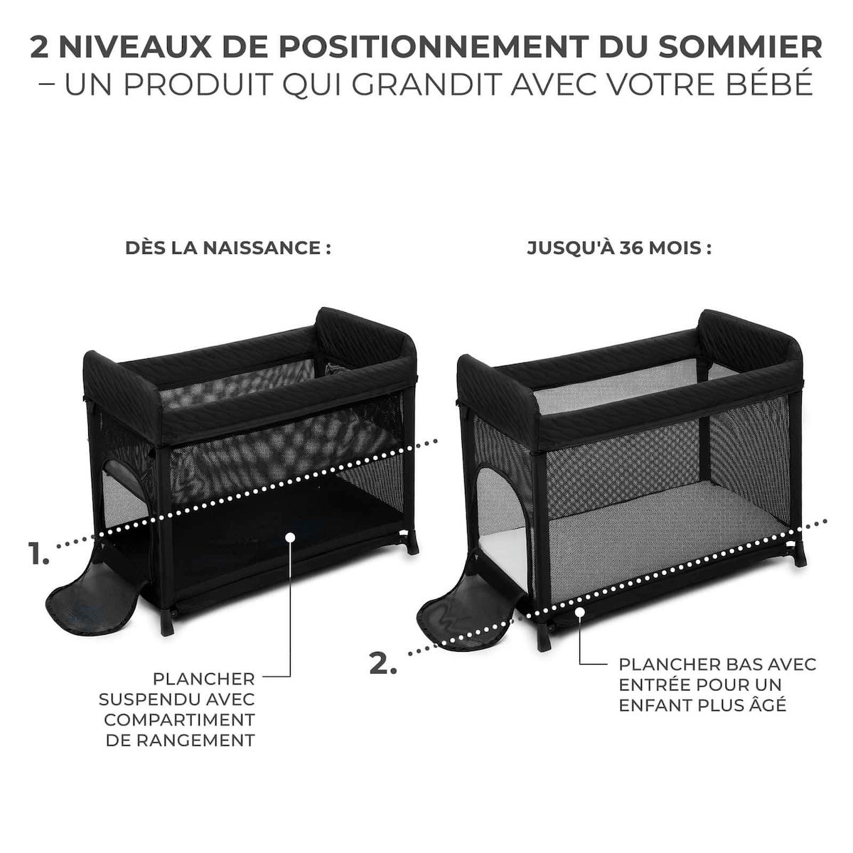 KINDERKRAFT Lit parapluie pliable à deux niveaux