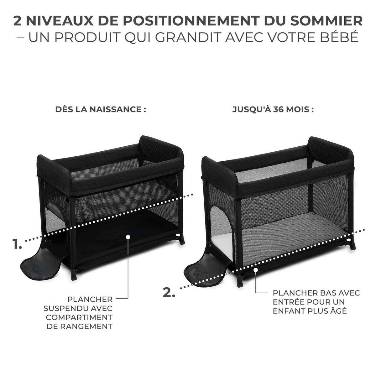 KINDERKRAFT Lit parapluie pliable à deux niveaux