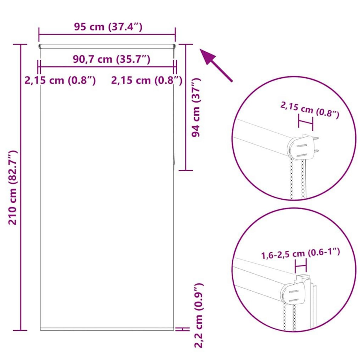 VIDAXL Store enrouleur occultant largeur du tissu 90,7 cm polyester