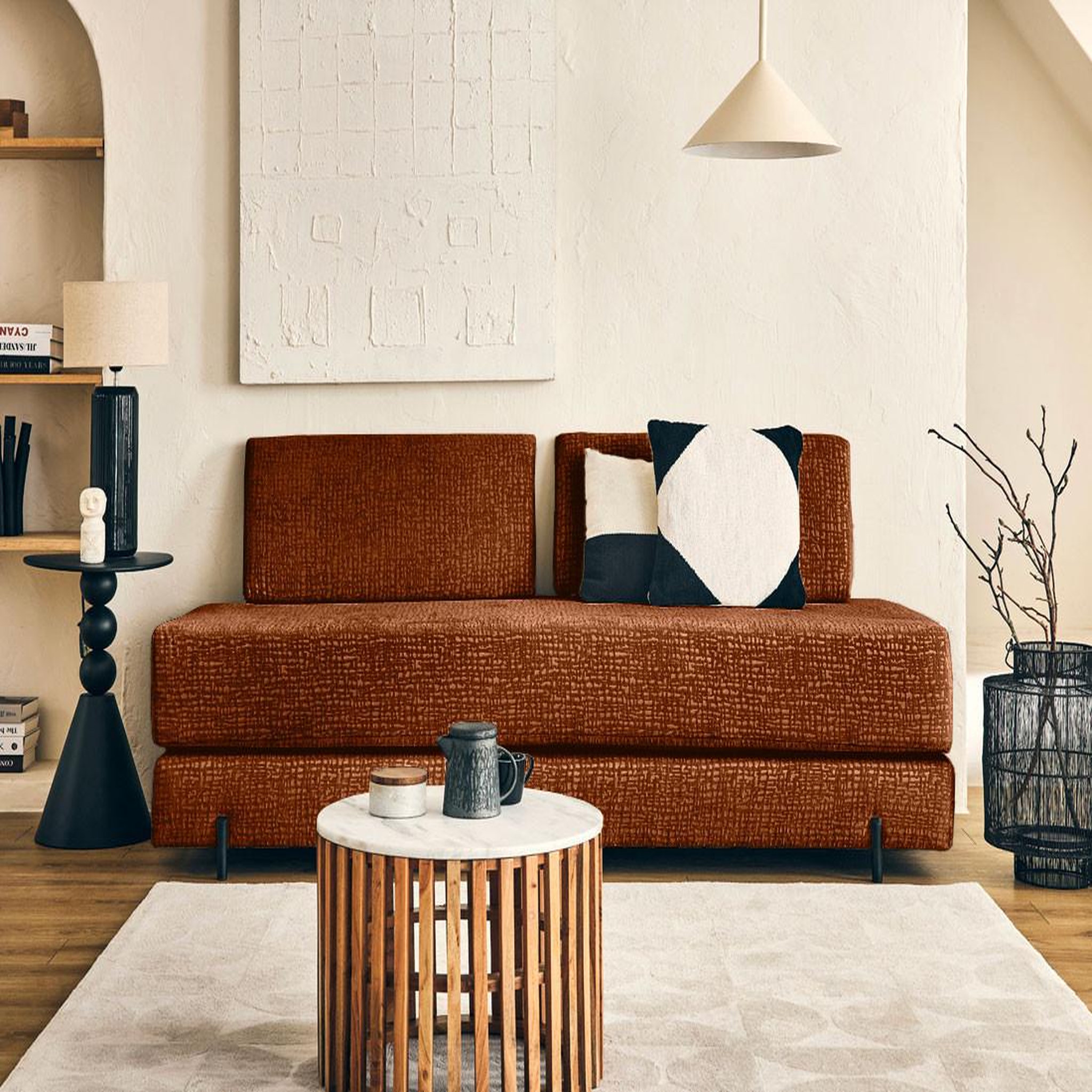 Voir la diapositive 3 : BEST MOBILIER Brescia - banquette 3 places convertible en tissu velours relief