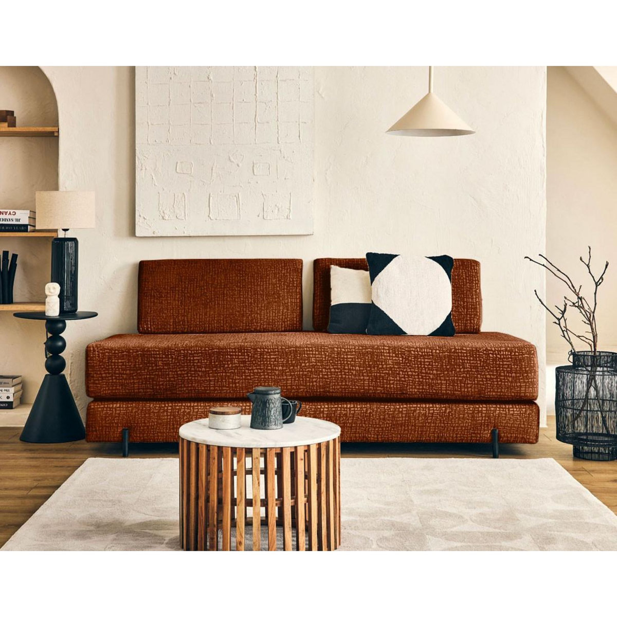 BEST MOBILIER Brescia - banquette 3 places convertible en tissu velours relief