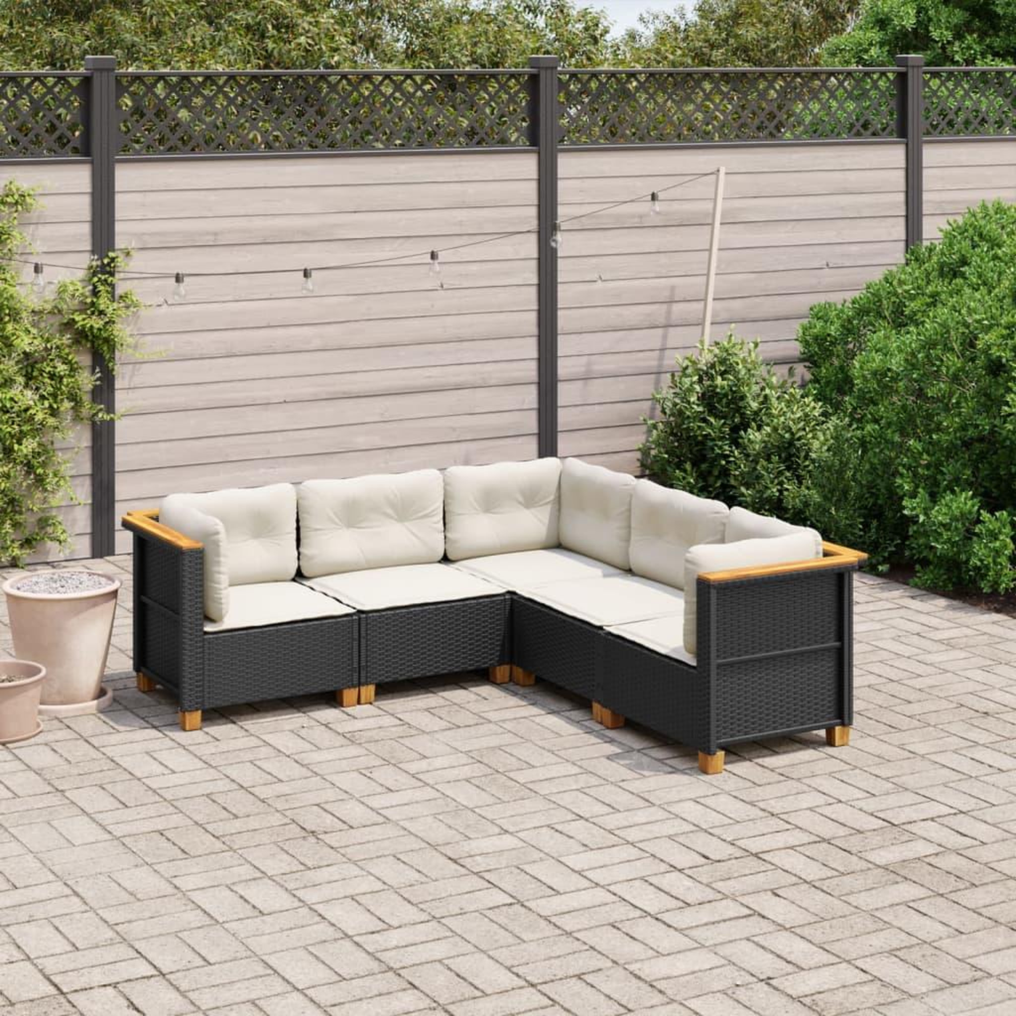 VIDAXL Salon de jardin 5 pcs avec coussins noir resine tressee
