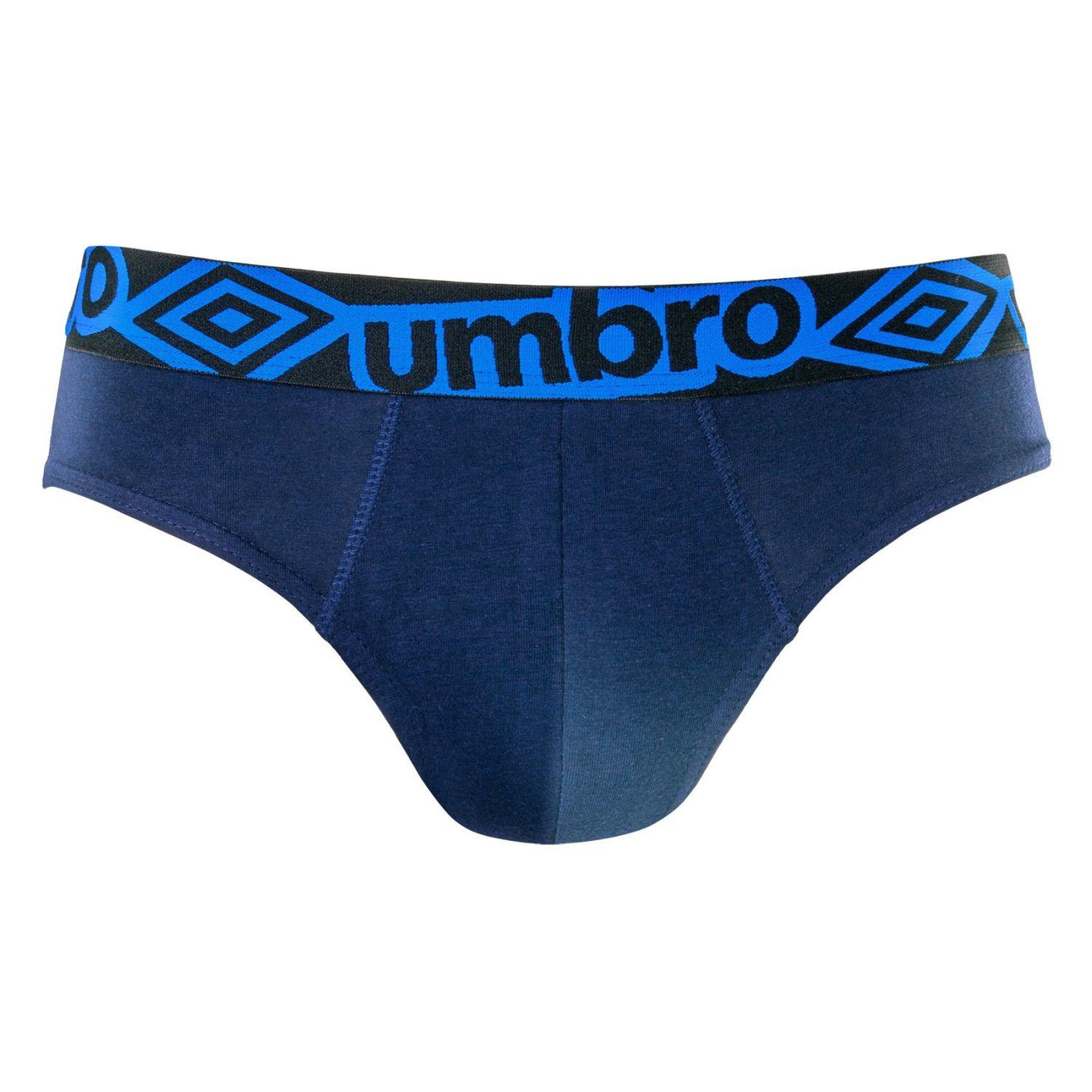 Voir la diapositive 3 : UMBRO Lot de 3 slips homme en coton ceinture bleue diamon