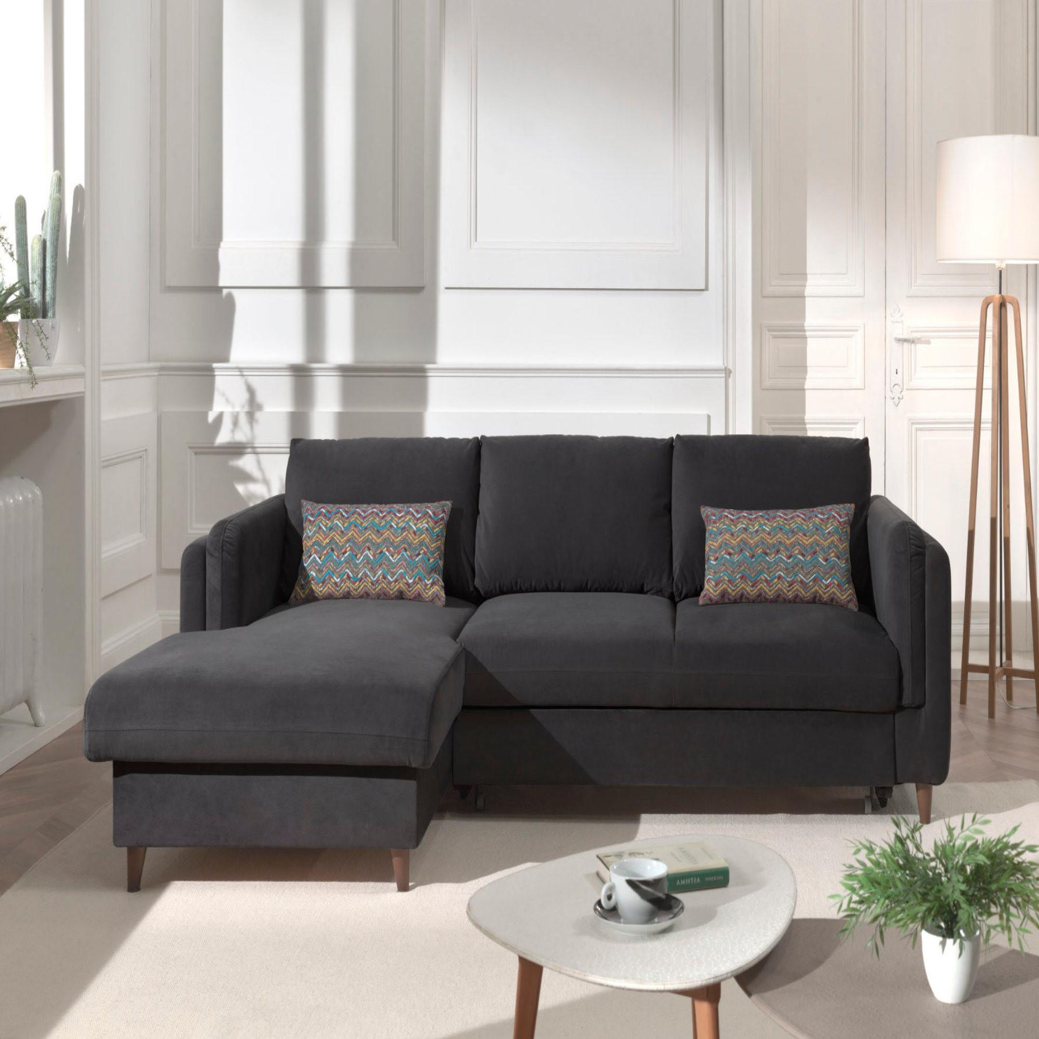 Voir la diapositive 2 : BEST MOBILIER Brooke - canapé d'angle gauche - convertible avec coffre - 4 places - en velours
