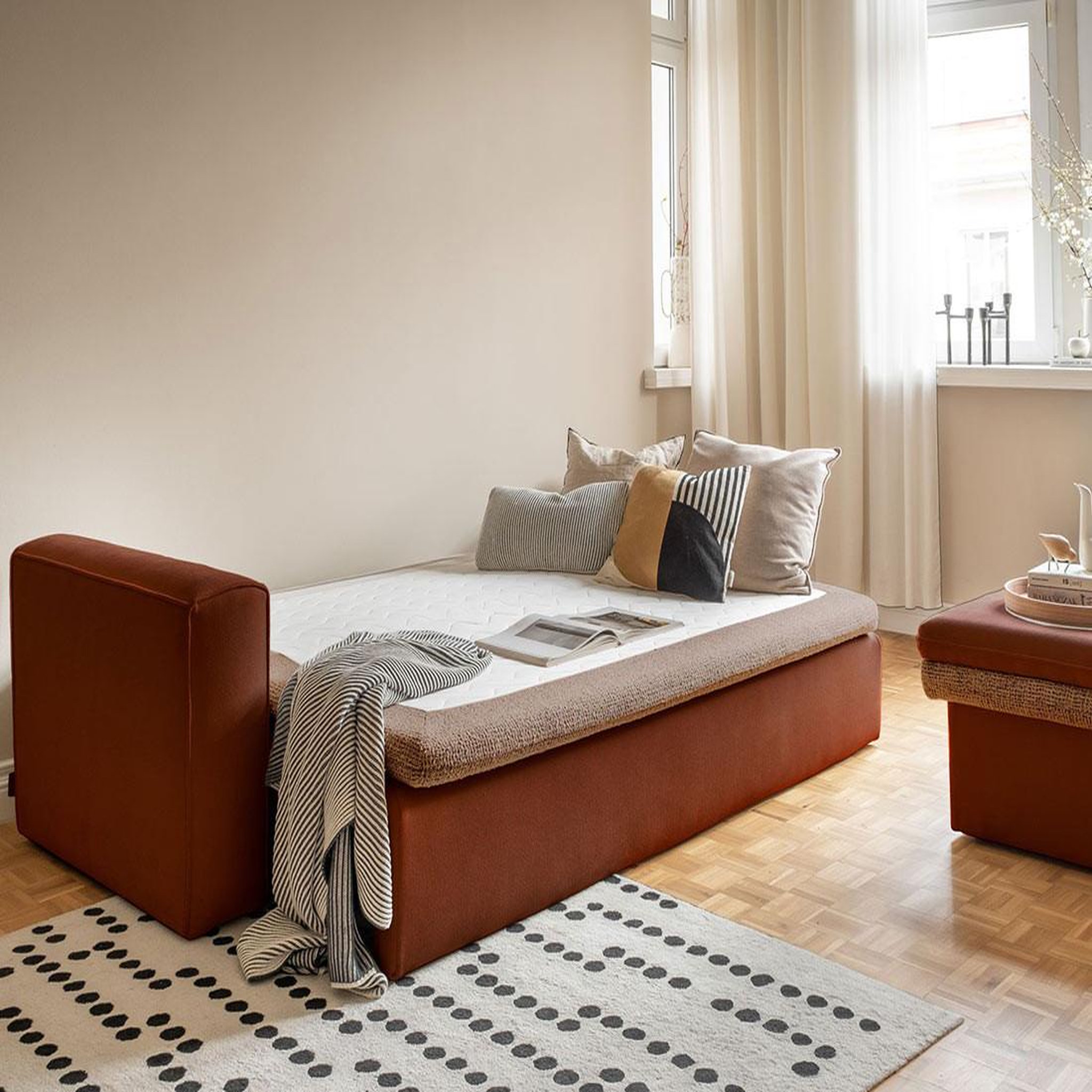 Voir la diapositive 4 : BEST MOBILIER Wilson - canapé droit 3 places convertible avec coffre en tissu et tissu texturé