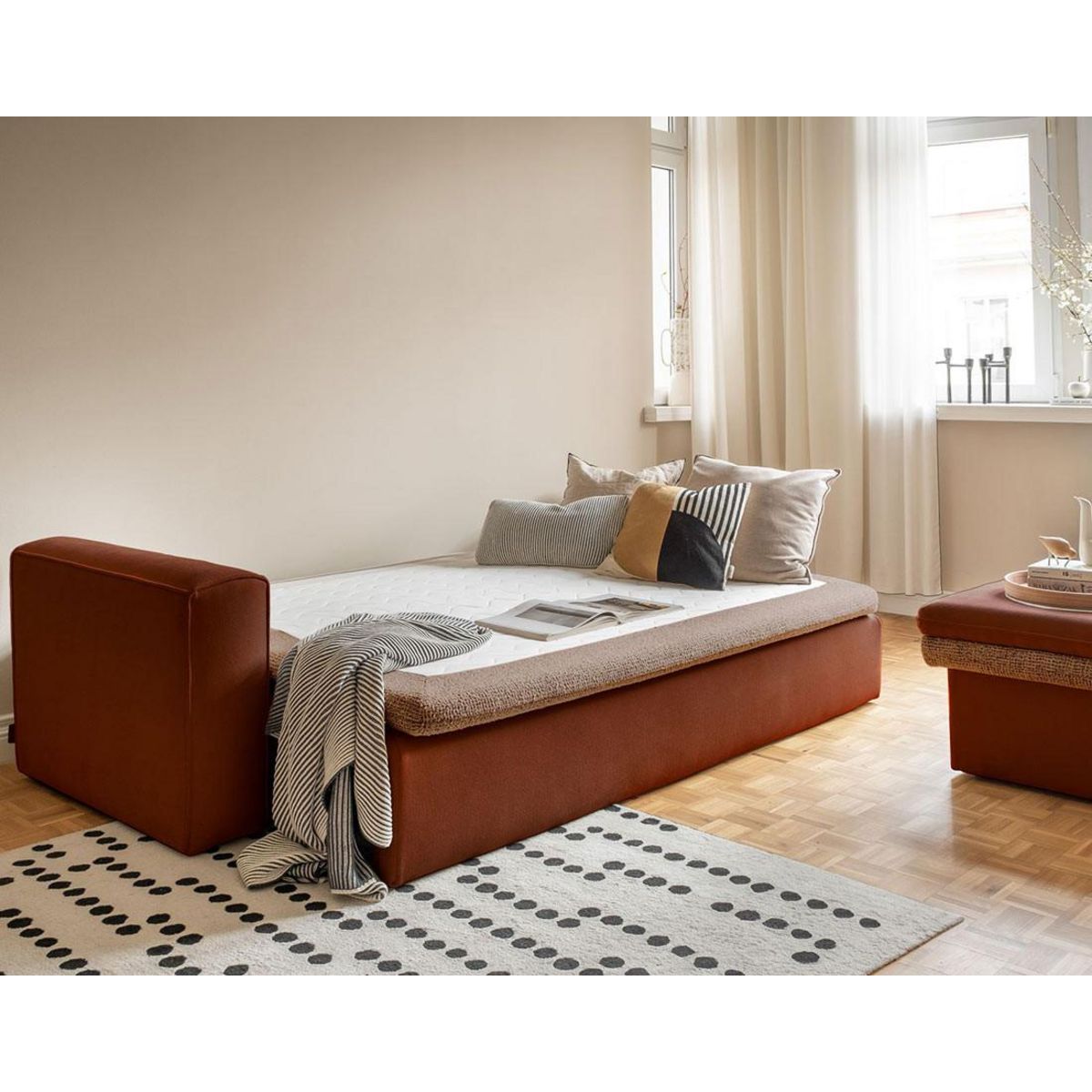 BEST MOBILIER Wilson - canapé droit 3 places convertible avec coffre en tissu et tissu texturé