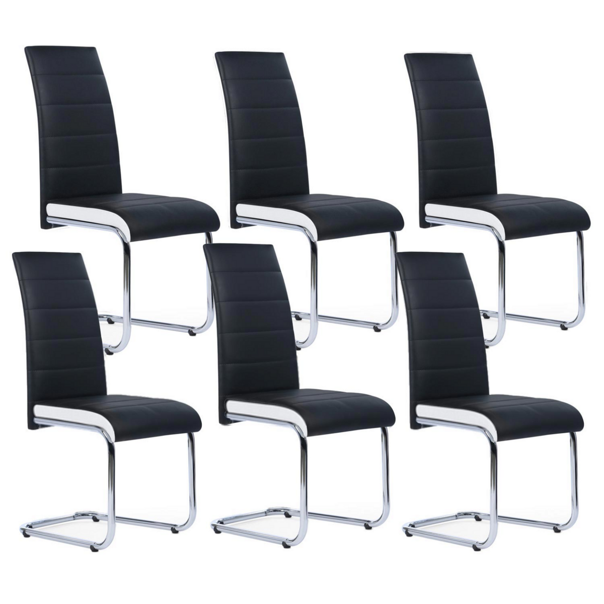 ID MARKET Lot de 6 chaises MIA noires liseré blanc pour salle à manger