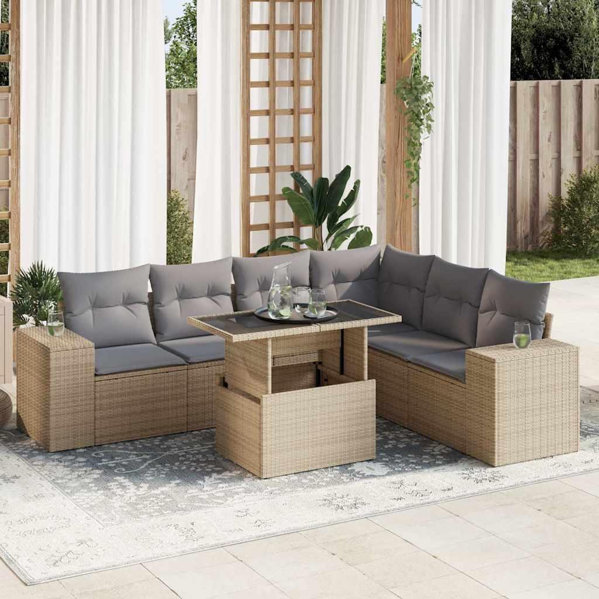 VIDAXL Salon de jardin avec coussins 7 pcs beige resine tressee