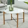 HOMIFAB Table basse ronde 60 cm en marbre blanc et pieds en chêne - Anna