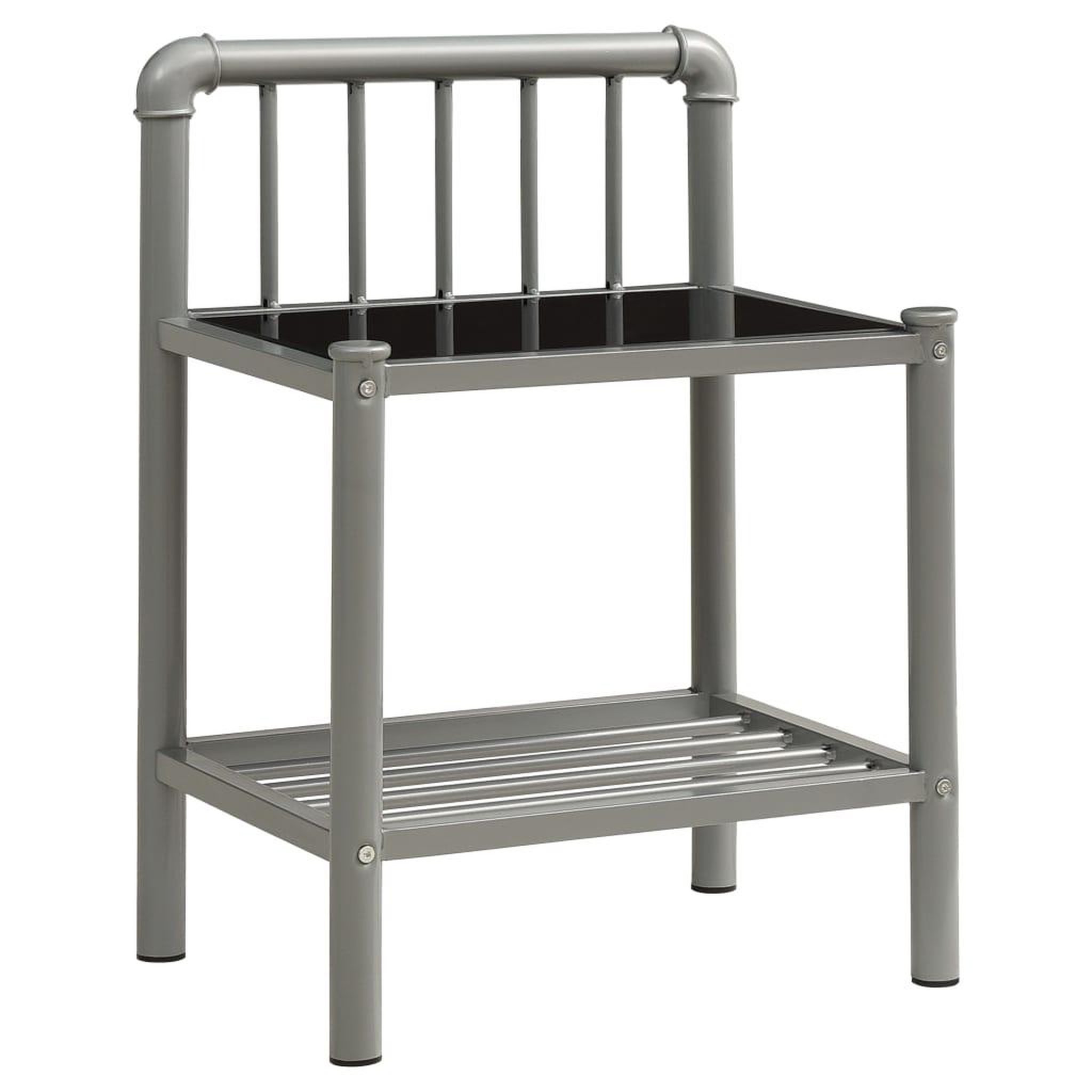 Voir la diapositive 2 : VIDAXL Table de chevet Gris et noir 45x34,5x62,5 cm Metal et verre
