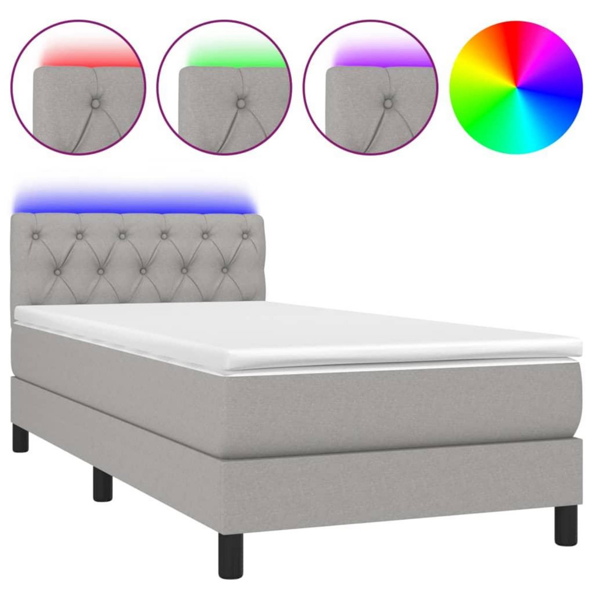 VIDAXL Sommier a lattes de lit avec matelas et LED Gris clair 80x200cm
