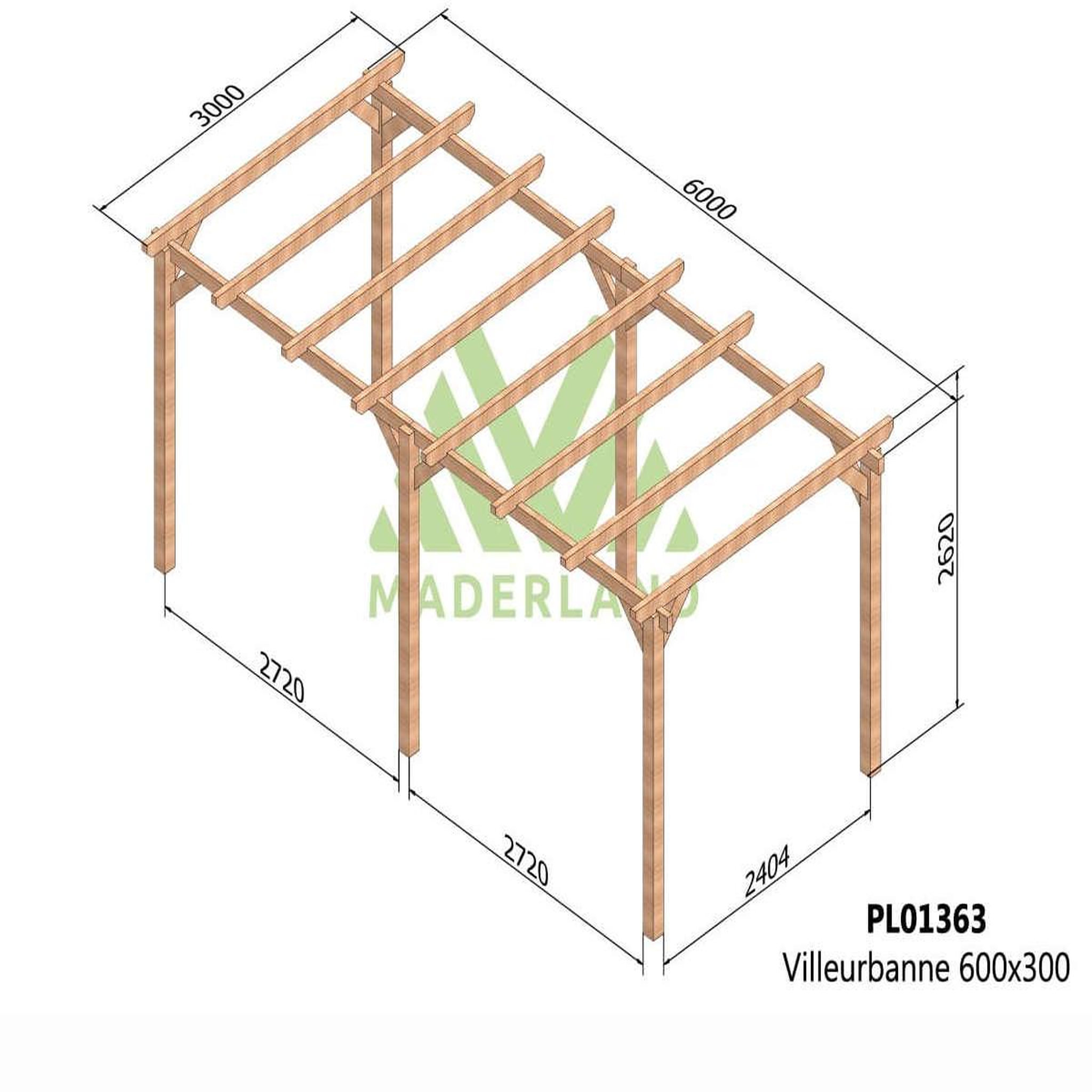 Voir la diapositive 2 : JARDIDECO Pergola en bois lamellé-collé villeurbanne 600 x 300 cm - maderland
