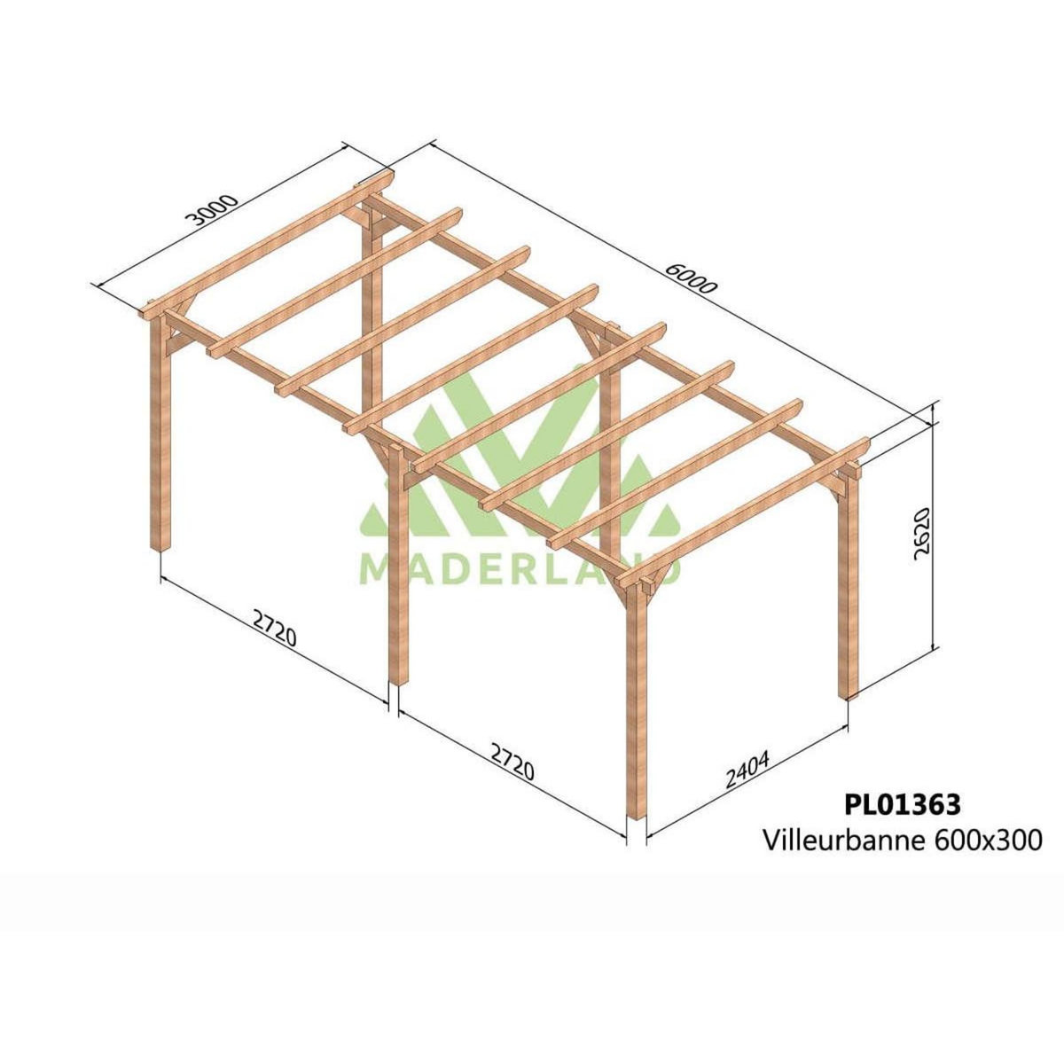 JARDIDECO Pergola en bois lamellé-collé Villeurbanne 600 x 300 cm - Maderland