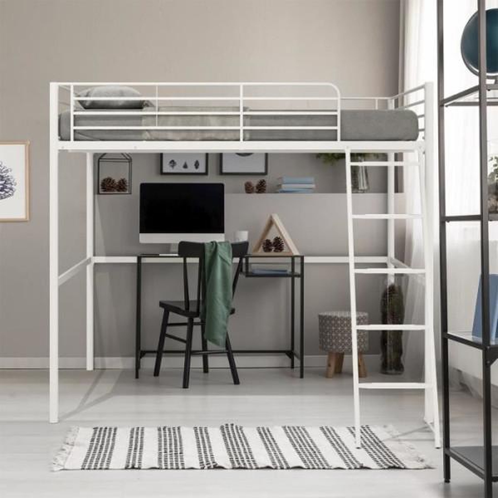Voir la diapositive 2 : MARKET24 Lit mezzanine ELIOT 90 x 190 cm - Métal - Sommier inclus - Blanc