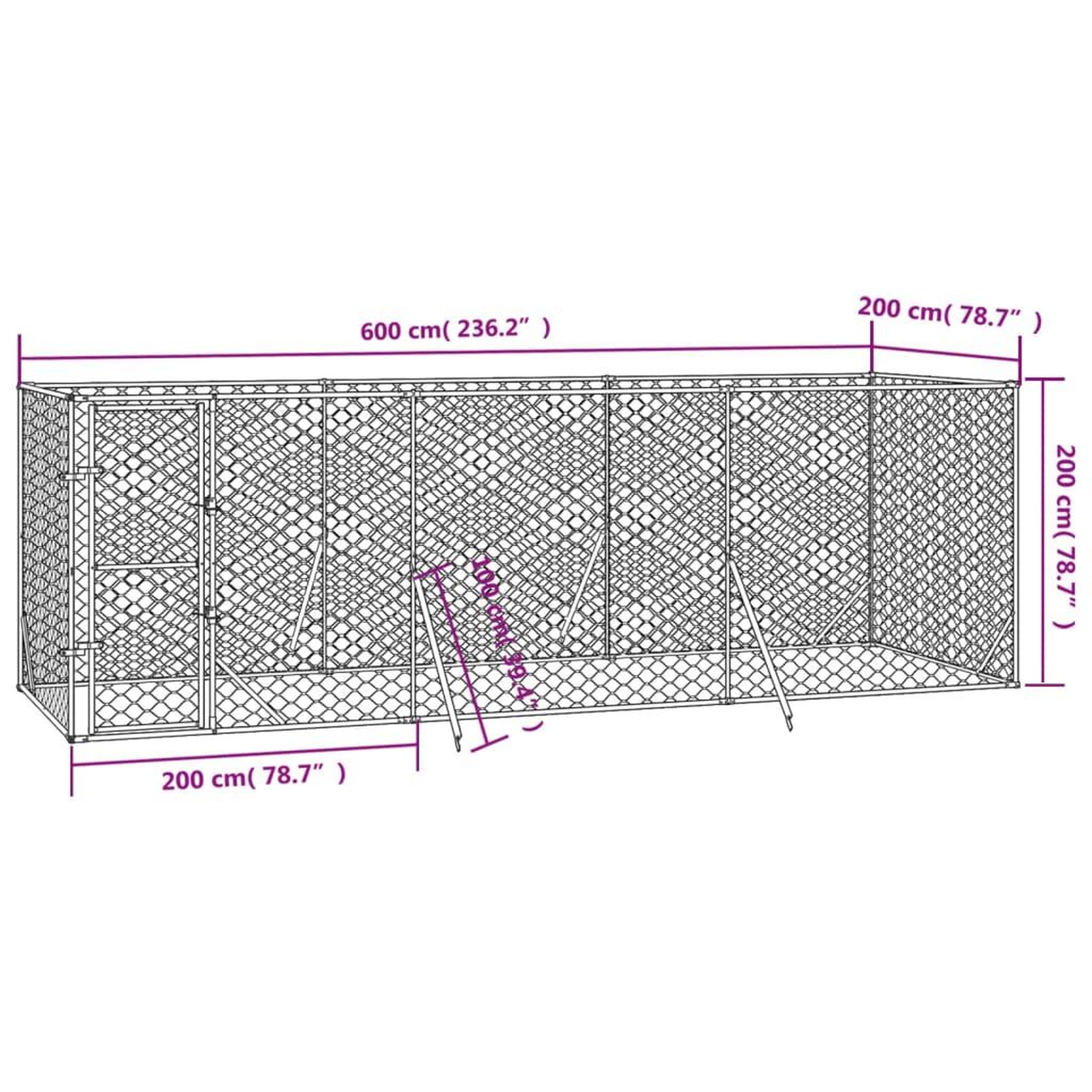 Voir la diapositive 4 : VIDAXL Chenil d'exterieur pour chiens argente 6x2x2 m acier galvanise