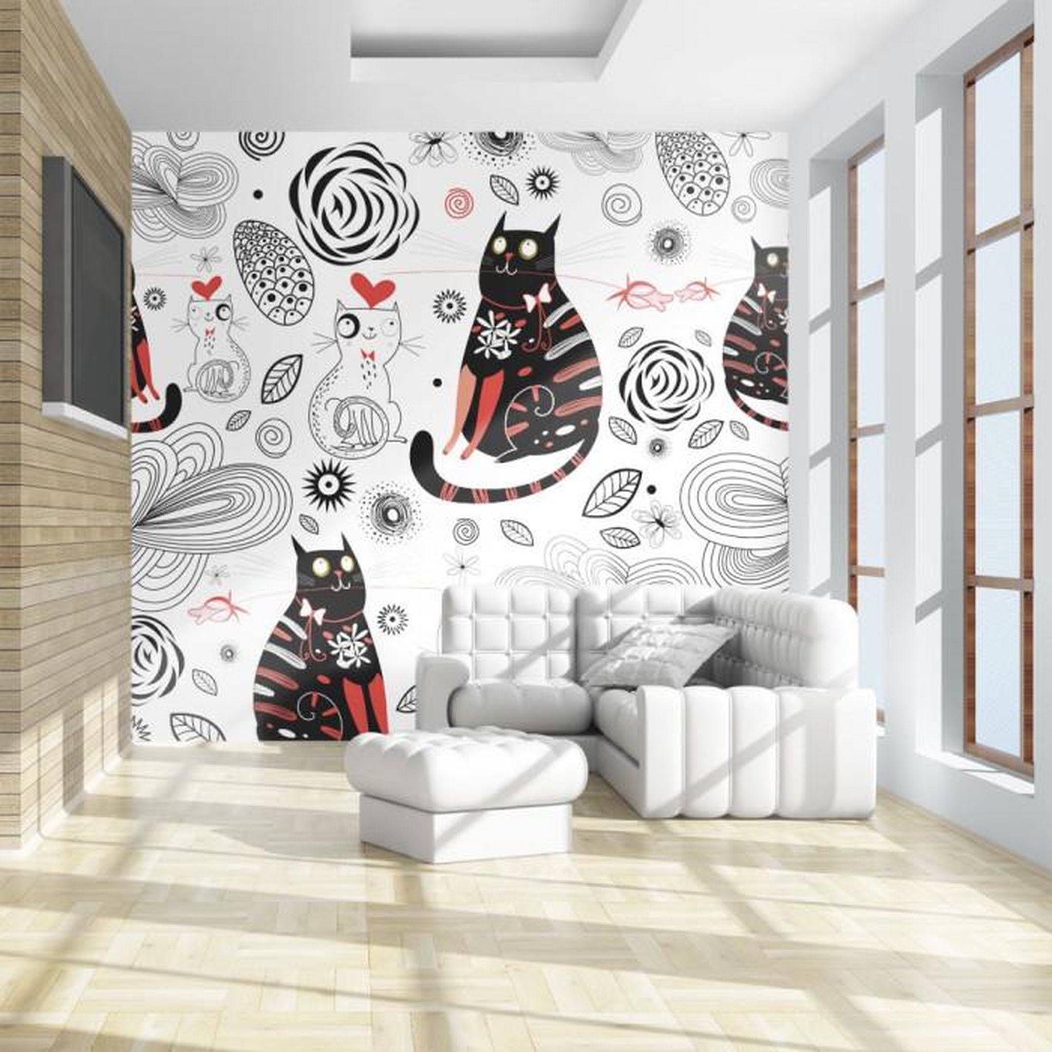 Paris Prix Papier Peint  Chats Amoureux. Coloris disponibles : Multicolore