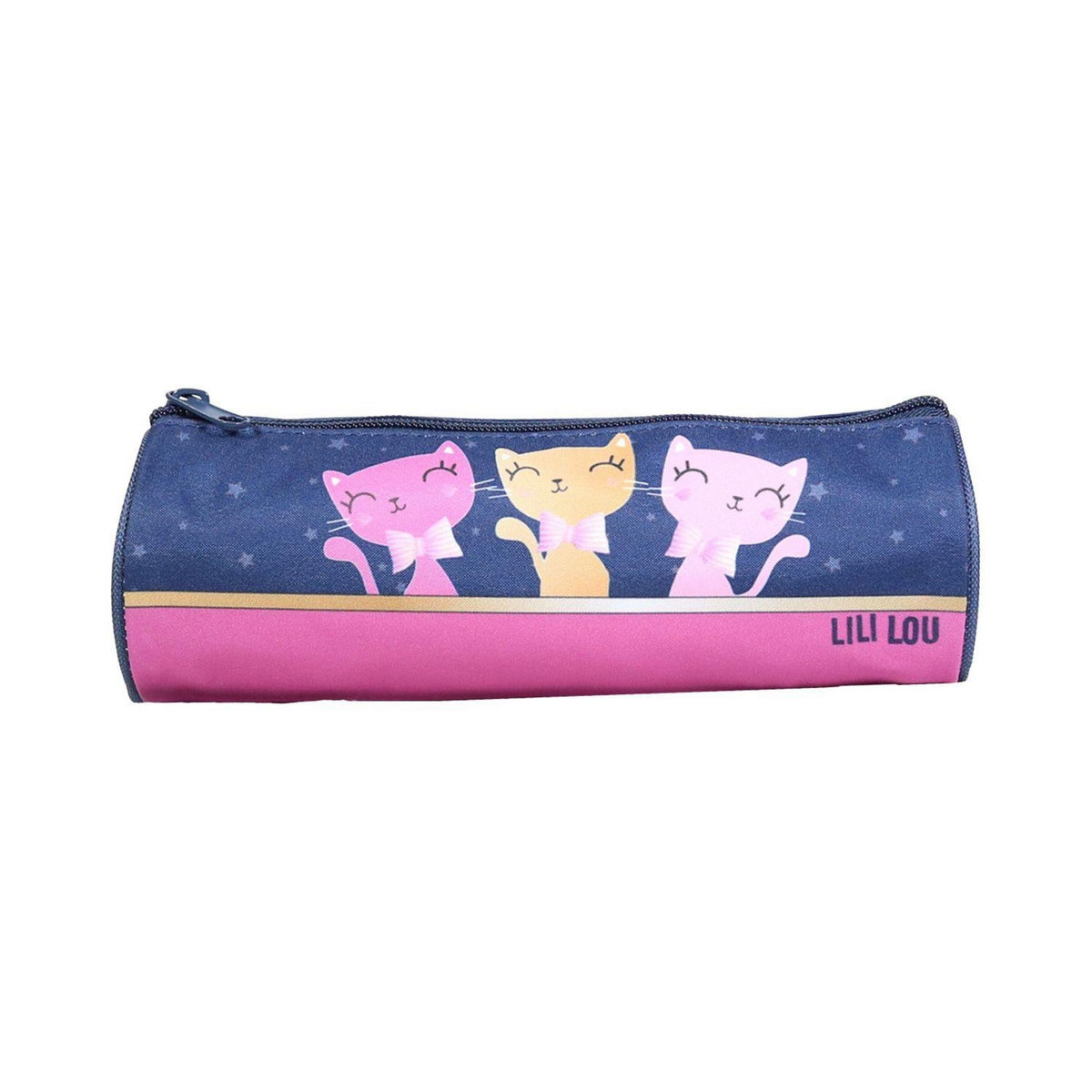 Bagtrotter BAGTROTTER Trousse scolaire ronde Lili Lou 3 chats Bleue